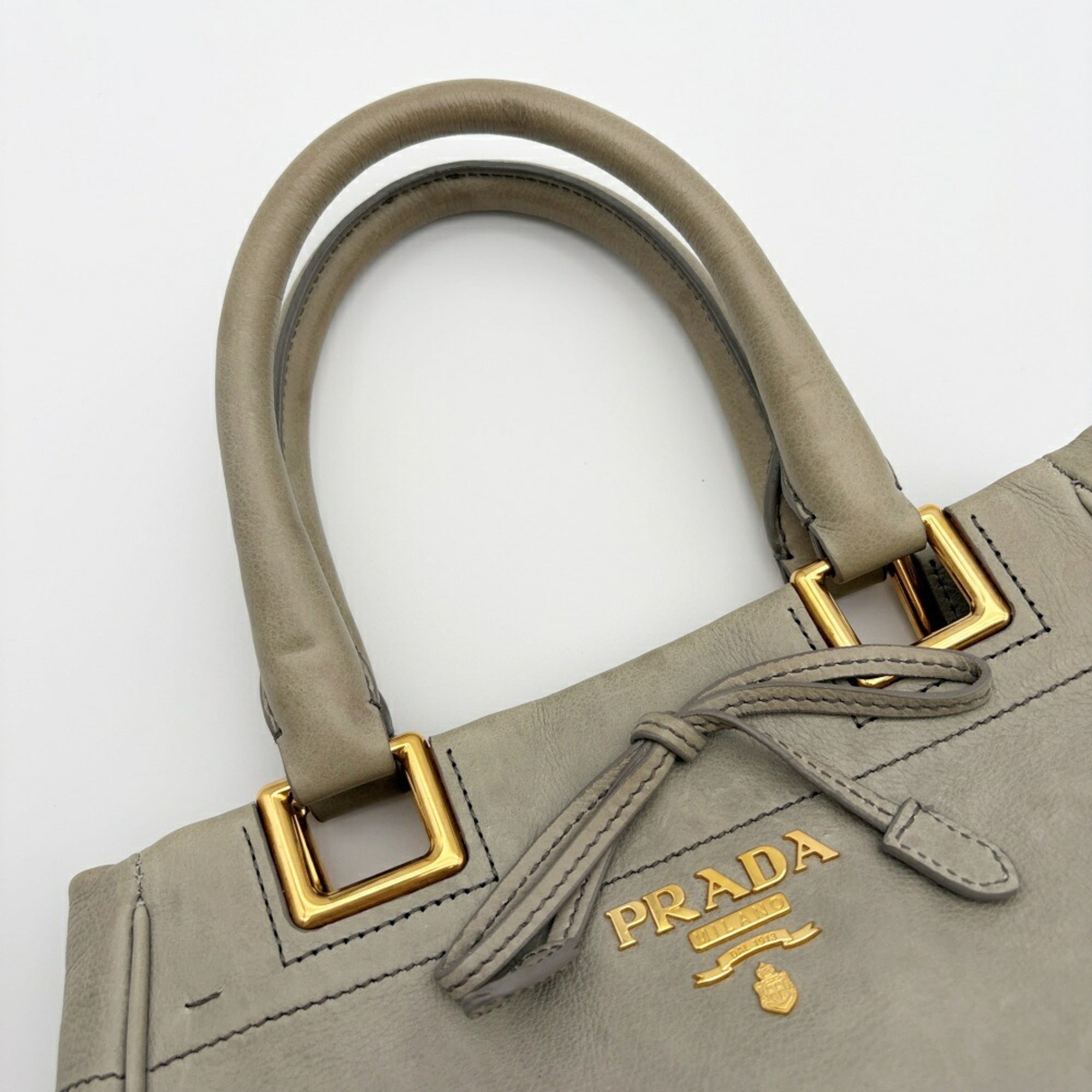 Prada Grayish Leather Handbag Shoulder Bag (Pre-Owned)