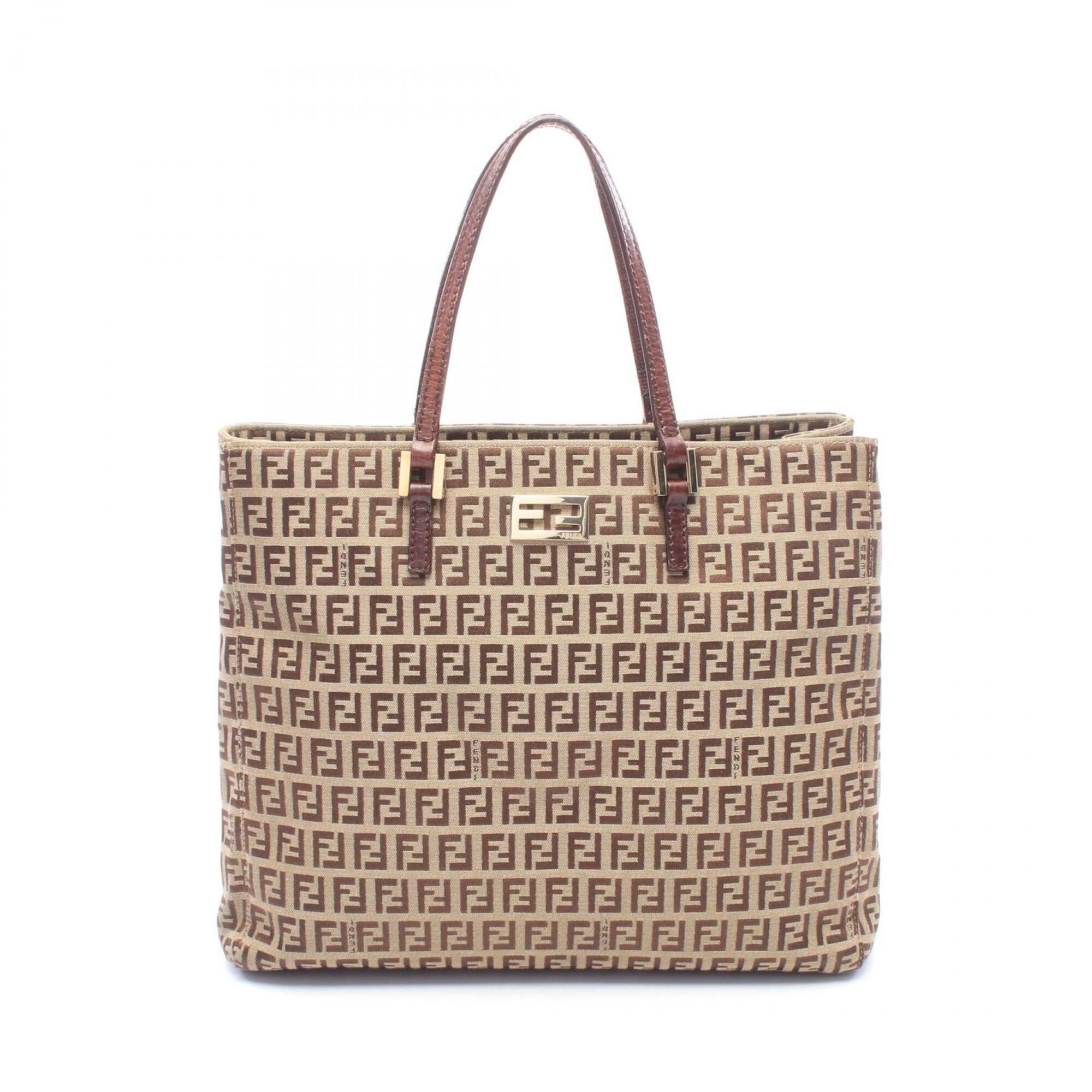 Fendi Beige Brown Canvas Leather Handbag Tote Bag (Pre-Owned)