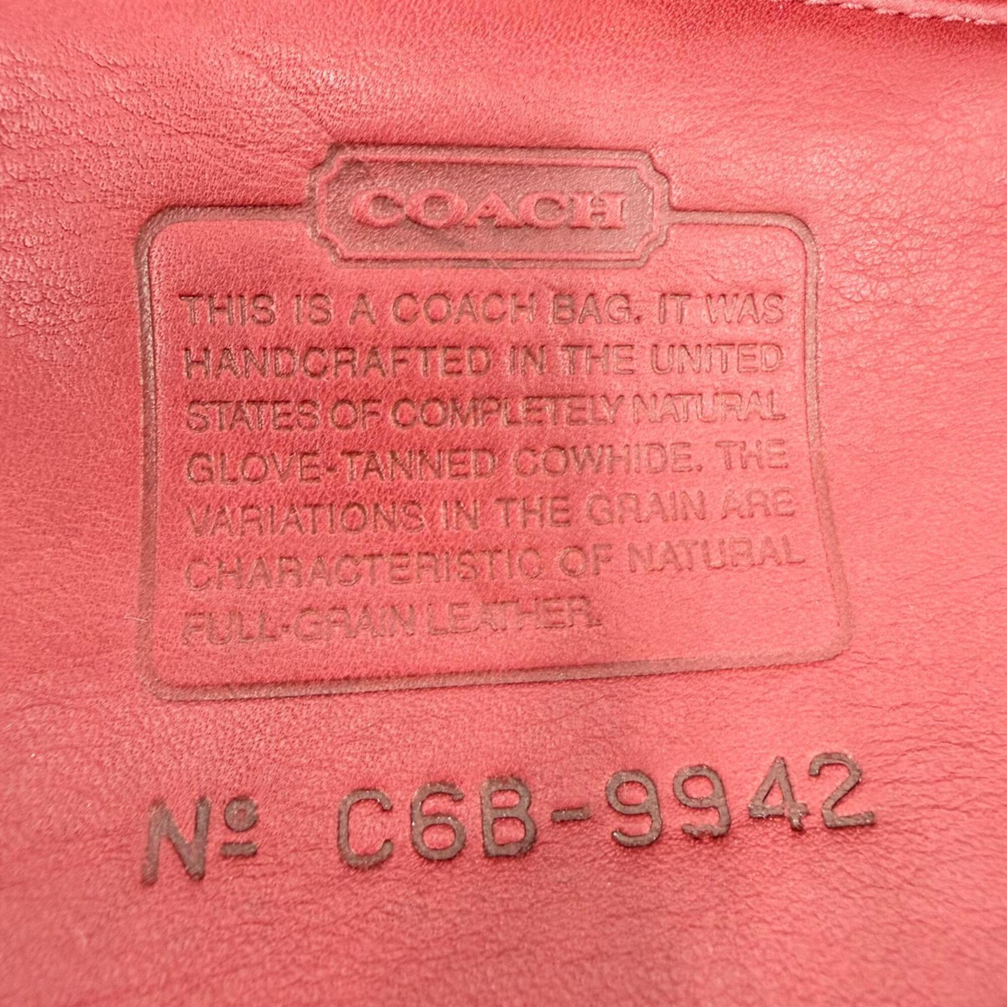 Coach Red Color Leather Handbag Shoulder Bag (Pre-Owned)