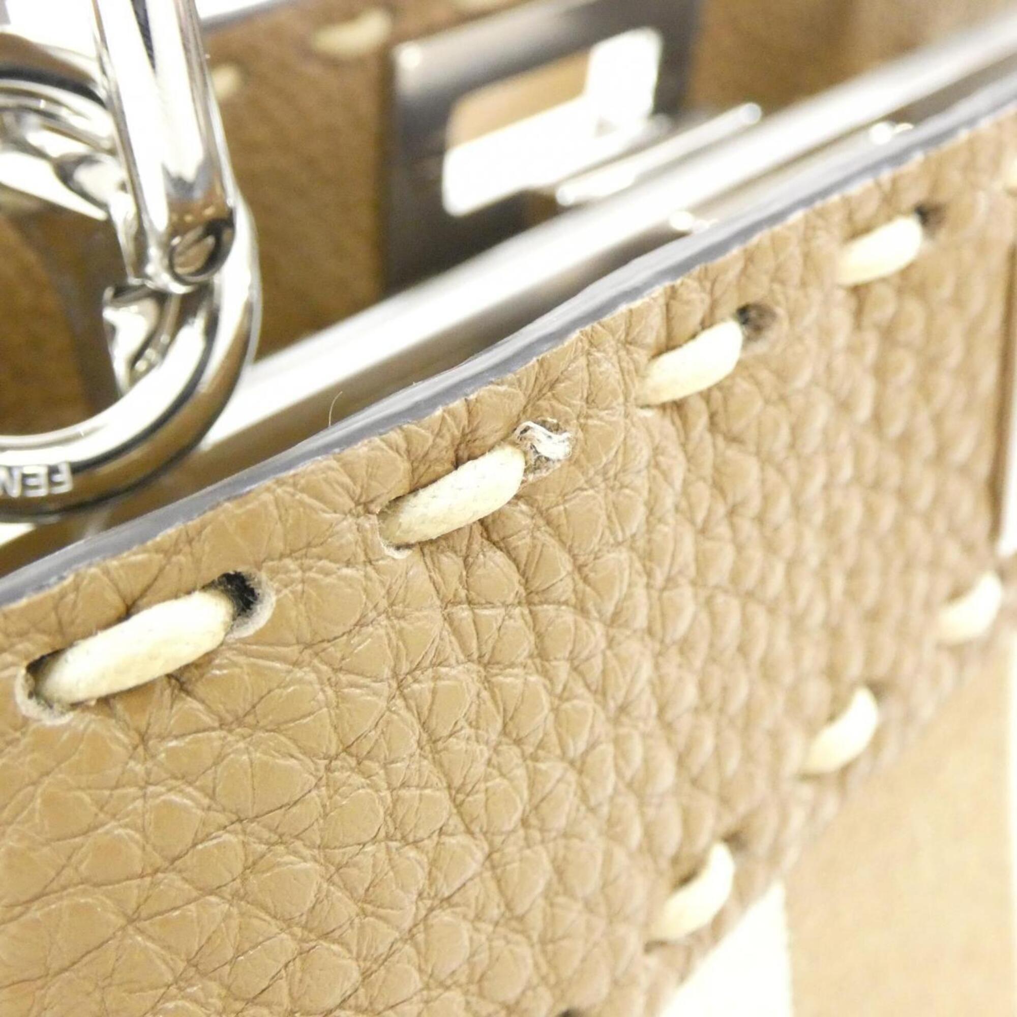 Fendi Selleria Beige Light Brown Canvas Leather Handbag (Pre-Owned)