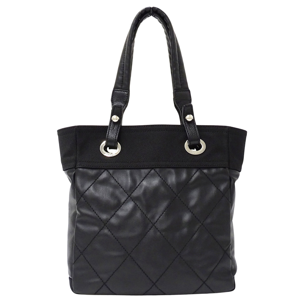 Chanel Black Coated Canvas Handbag Tote Bag (Pre-Owned)