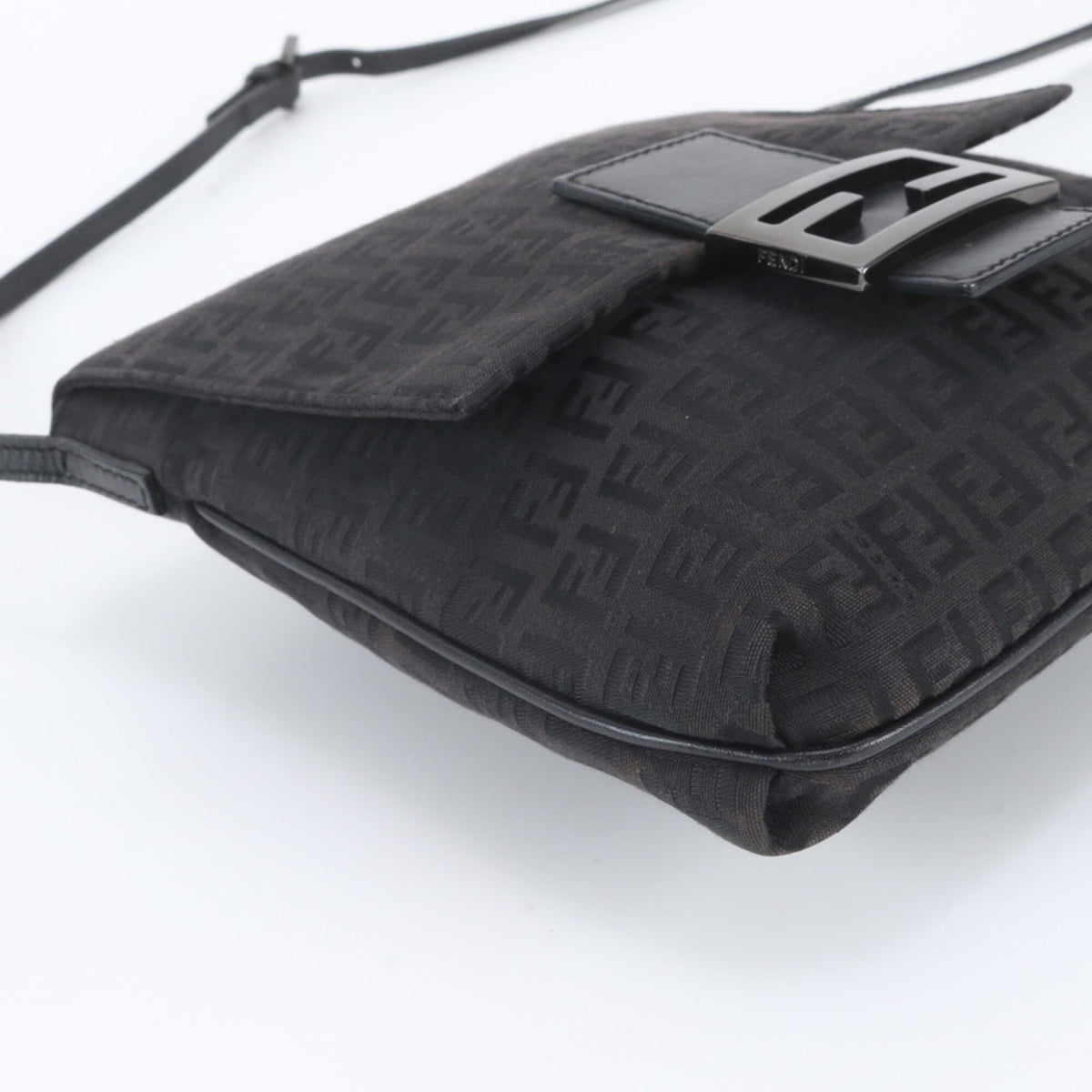 Fendi Black Leather Canvas Crossbody Bag Handbag Shoulder Bag Tote Bag (Pre-Owned)