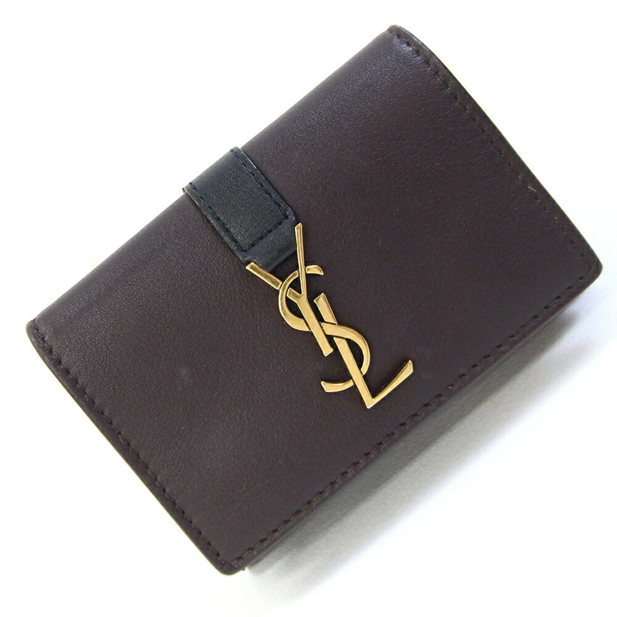 Saint Laurent Black Dark Brown Leather Wallet (Tri-Fold) (Pre-Owned)