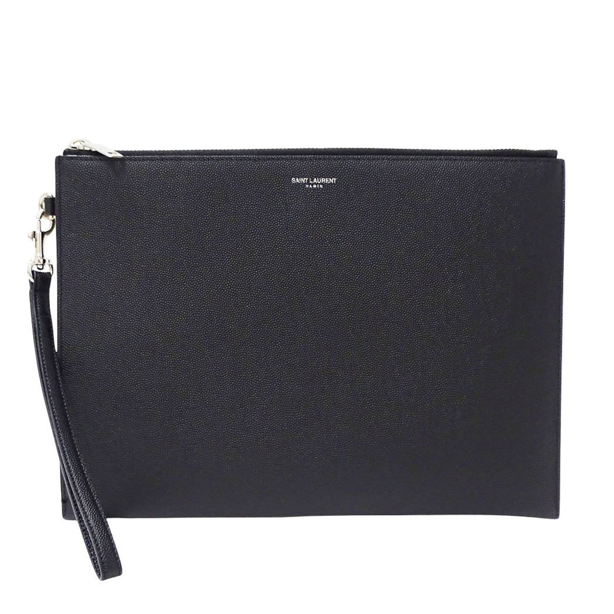 Saint Laurent Black Leather Clutch Bag Handbag (Pre-Owned)