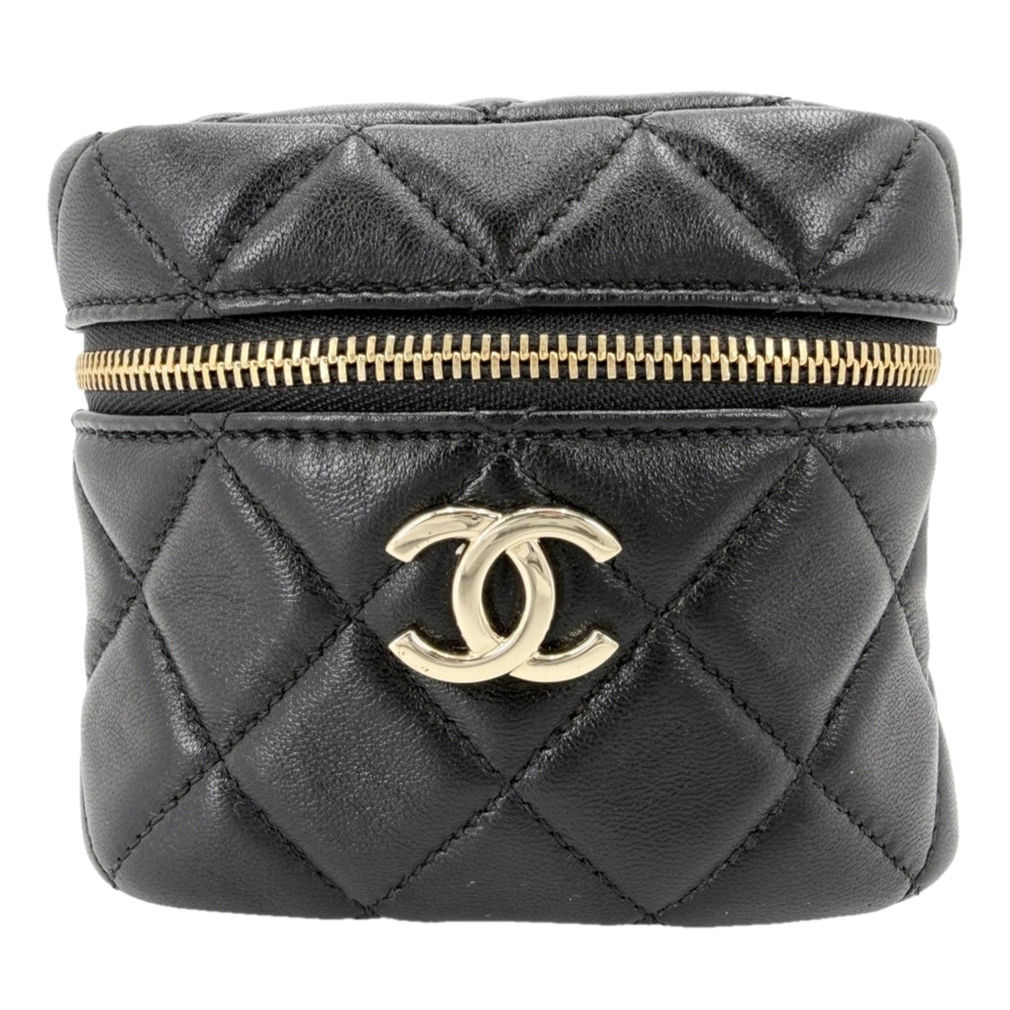 Chanel Black White Leather Handbag Pouch (Pre-Owned)