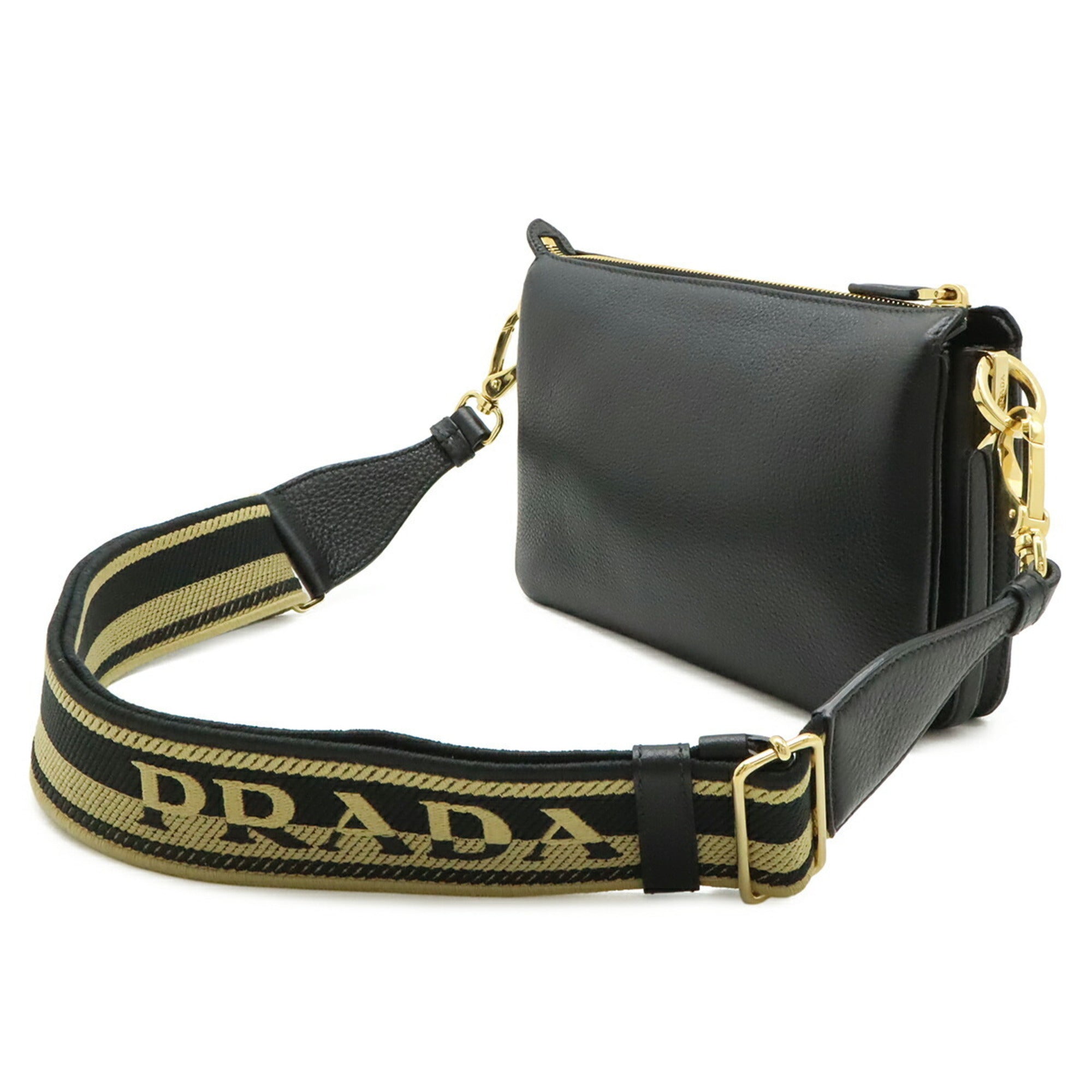 Prada Black Nero White Leather Clutch Bag Shoulder Bag (Pre-Owned)
