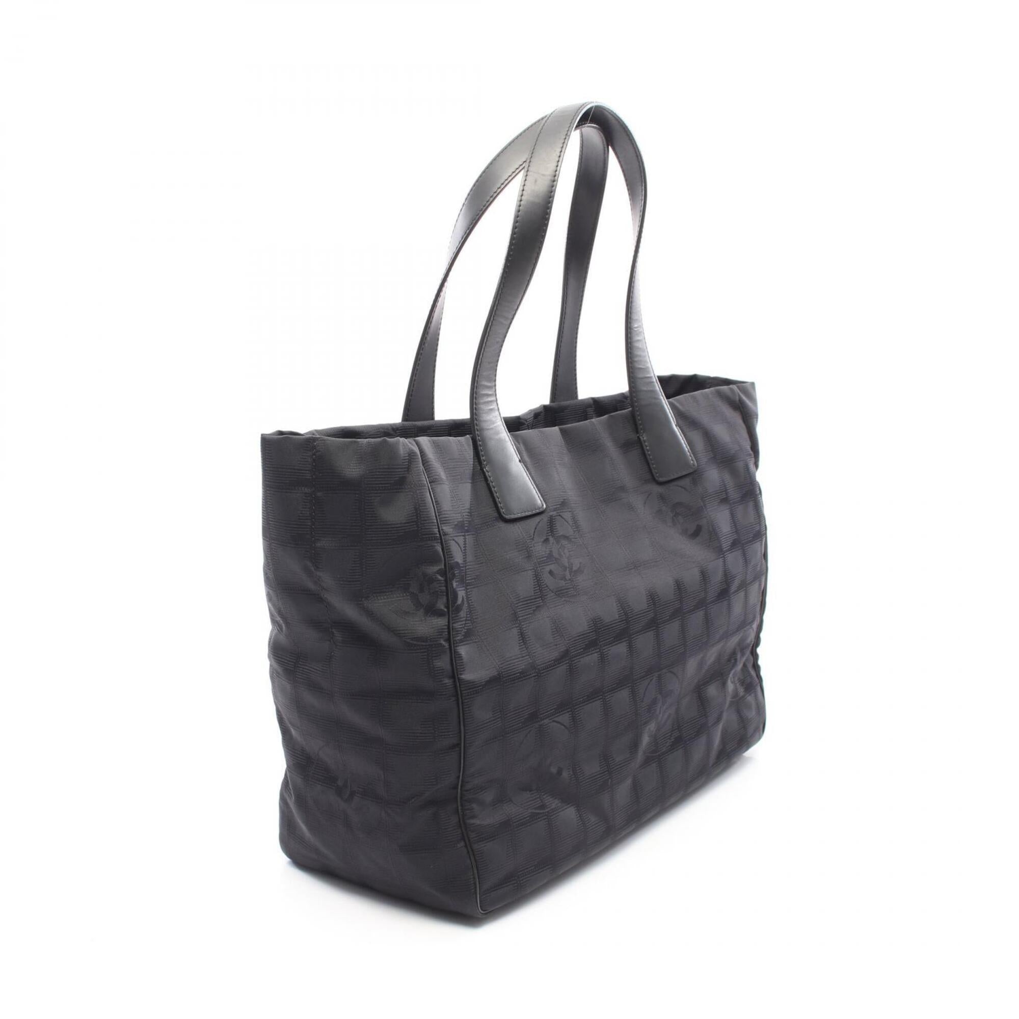 Chanel Black Leather Nylon Canvas Handbag Tote Bag (Pre-Owned)