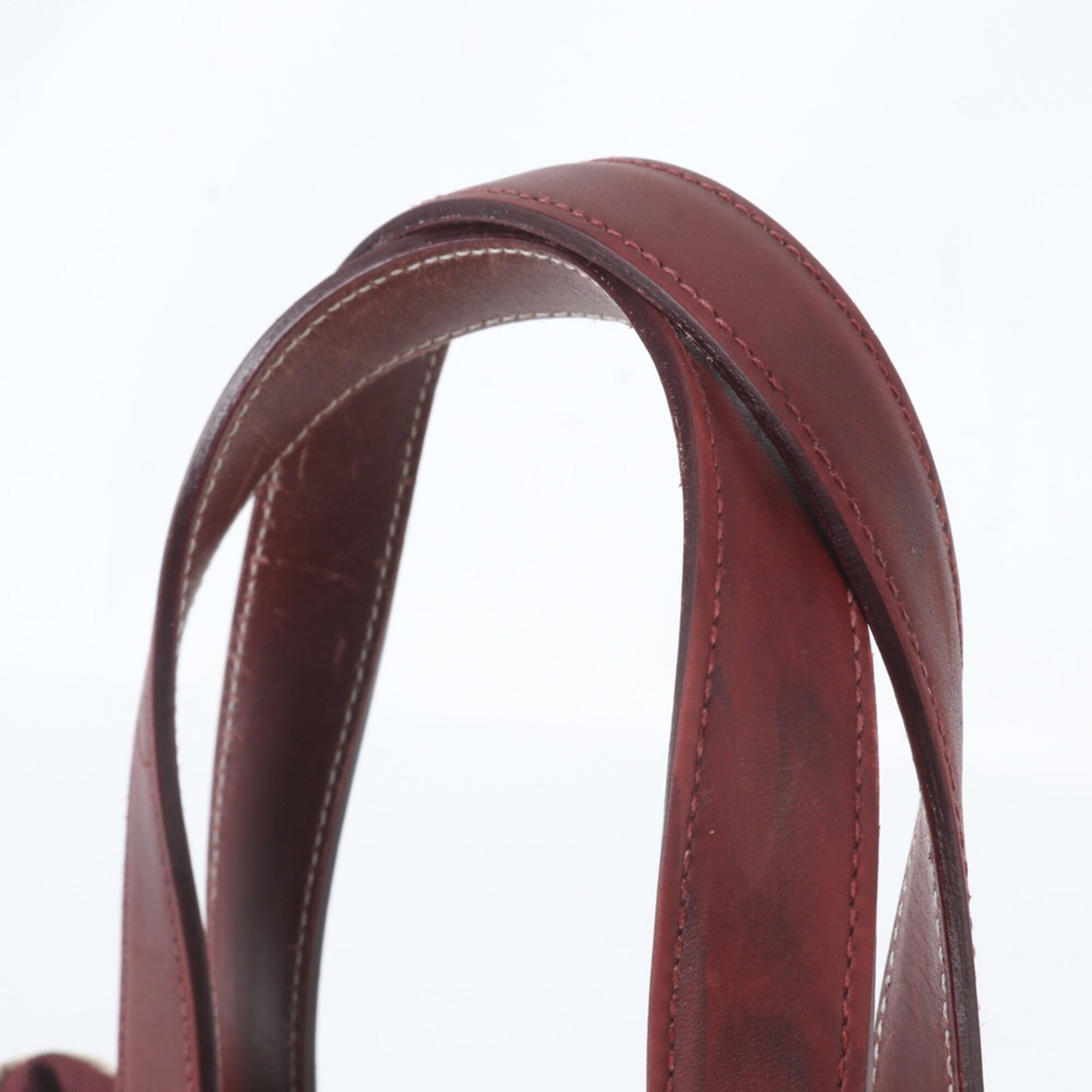 Prada Beige Red Color Wine Leather Canvas Handbag Shoulder Bag Tote Bag (Pre-Owned)