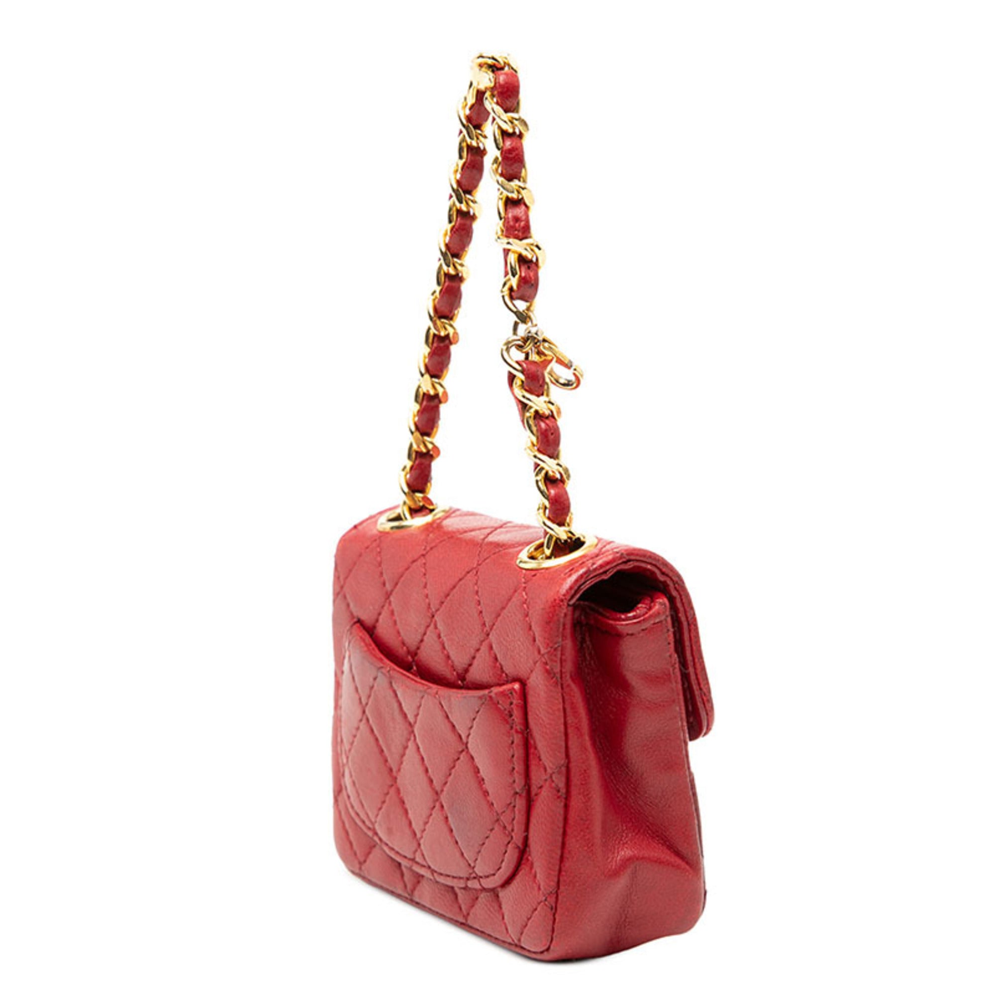 Chanel Gold Red Color Leather Shoulder Bag (Pre-Owned)