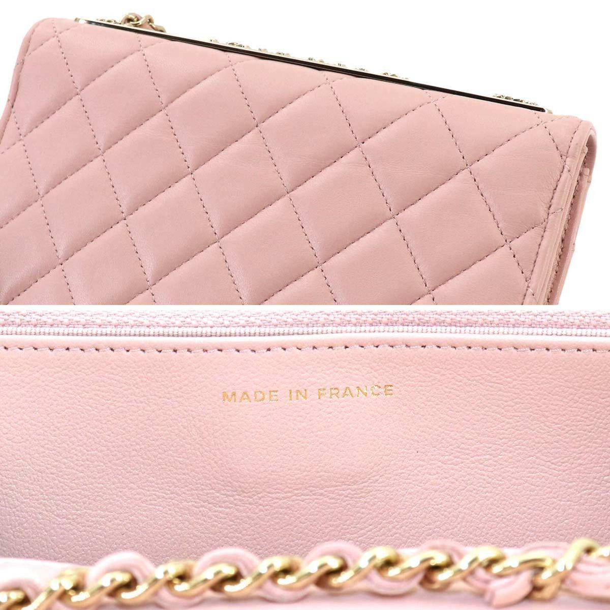 Chanel Pink Leather Chain/Shoulder Wallet (Pre-Owned)