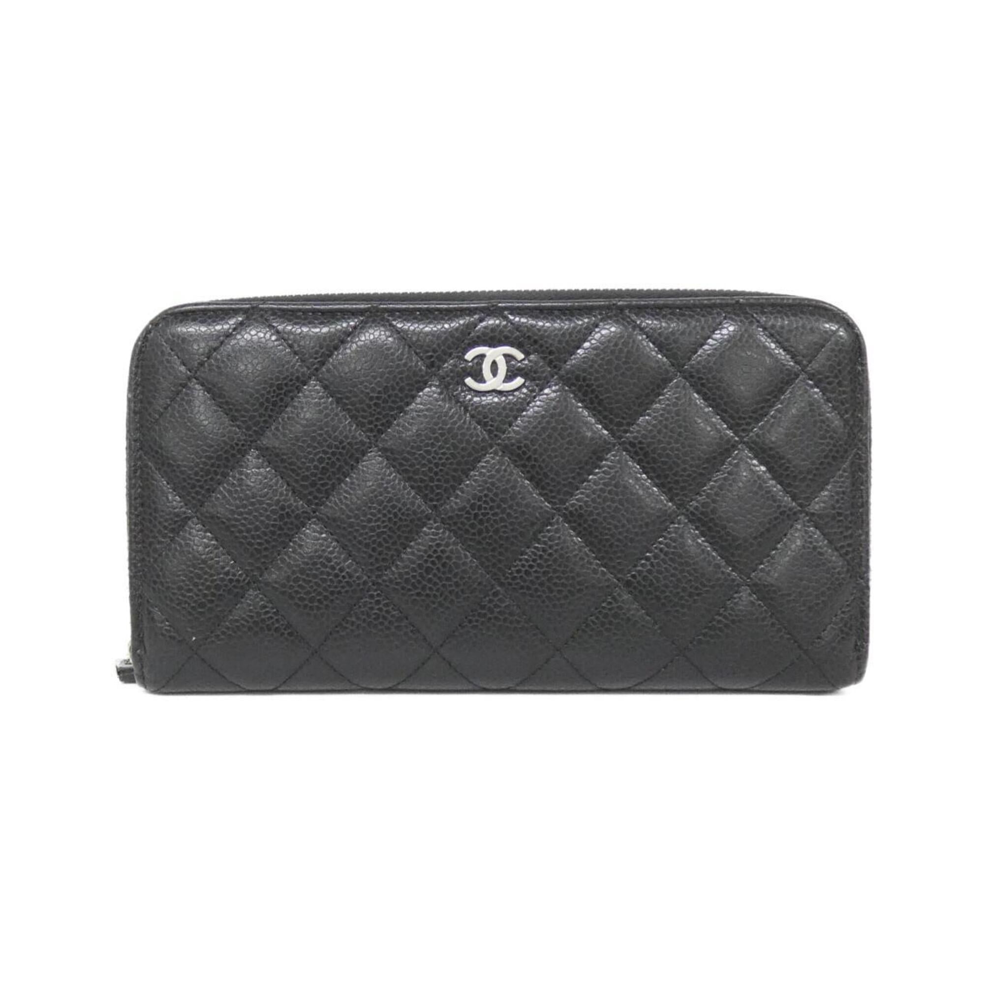 Chanel Black Bordeaux Grained Calfskin Long Wallet (Bi-Fold) (Pre-Owned)