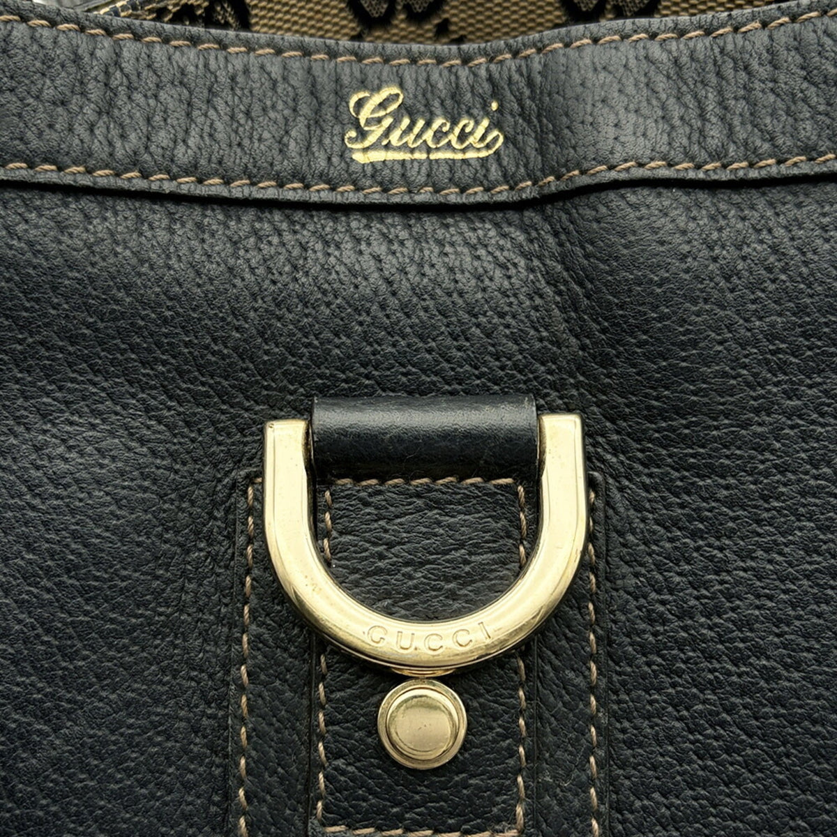 Gucci Navy Leather Canvas Tote Bag (Pre-Owned)