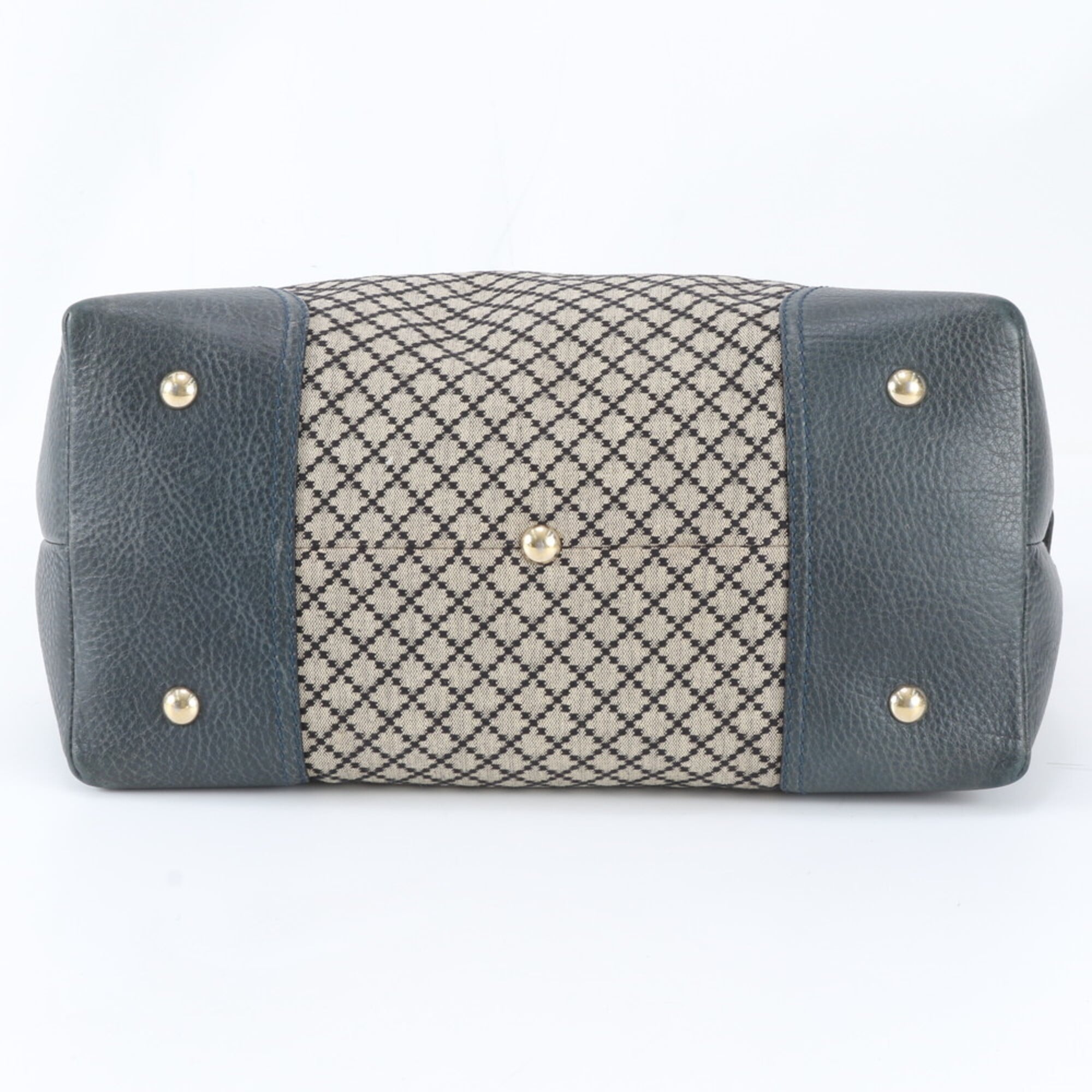 Gucci Diamante Beige Navy Leather Canvas Handbag Tote Bag (Pre-Owned)