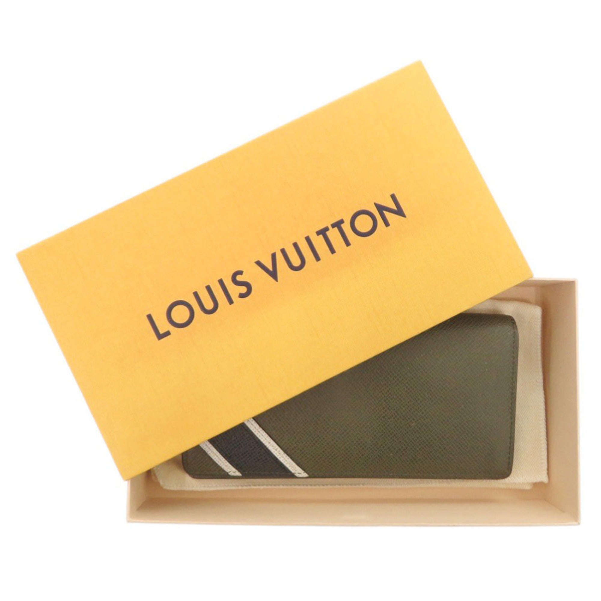 Louis Vuitton Khaki Taiga Leather Long Wallet (Bi-Fold) (Pre-Owned)