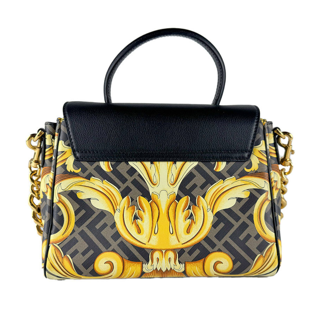 Versace Black Brown Gold Pvc Leather Handbag Shoulder Bag (Pre-Owned)