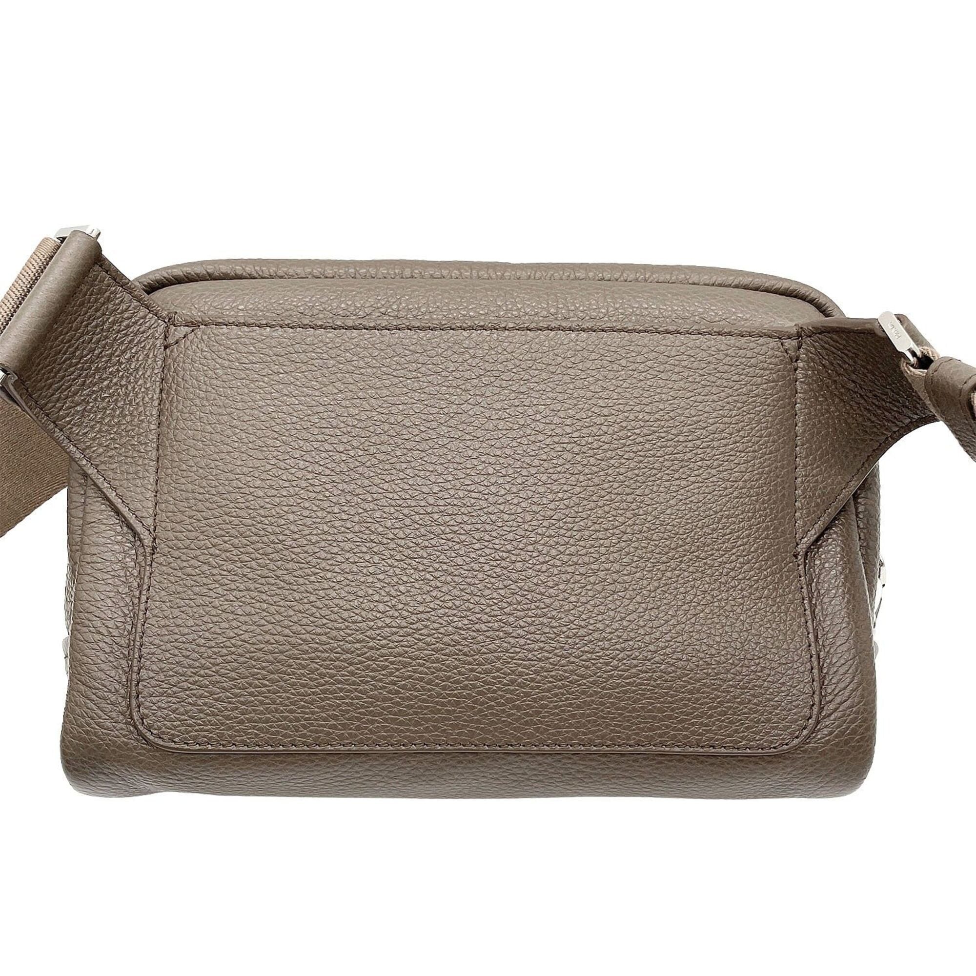 Prada Beige Leather Canvas Shoulder Bag Sling Bag (Pre-Owned)