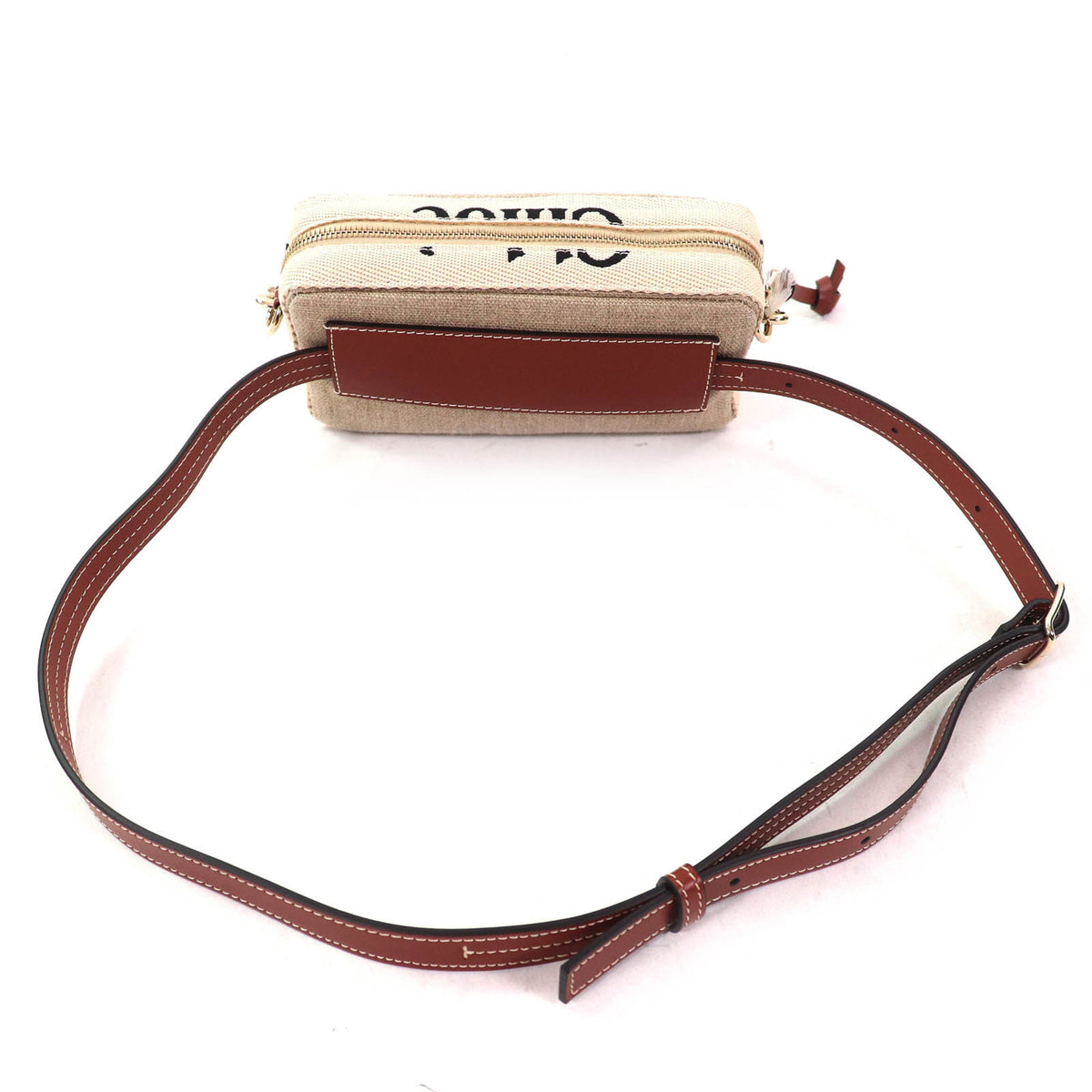 Chloé Beige Brown Linen Pouch Shoulder Bag (Pre-Owned)