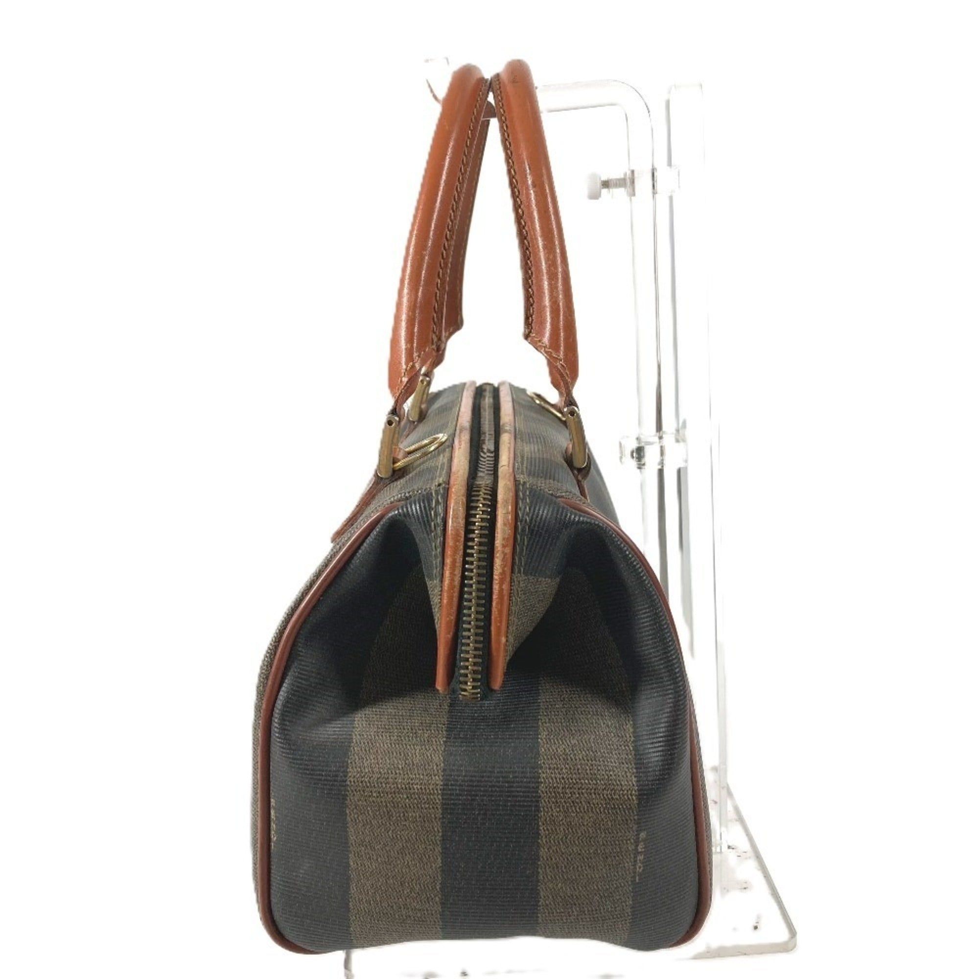 Fendi Khaki Pvc Leather Boston Bag Handbag (Pre-Owned)