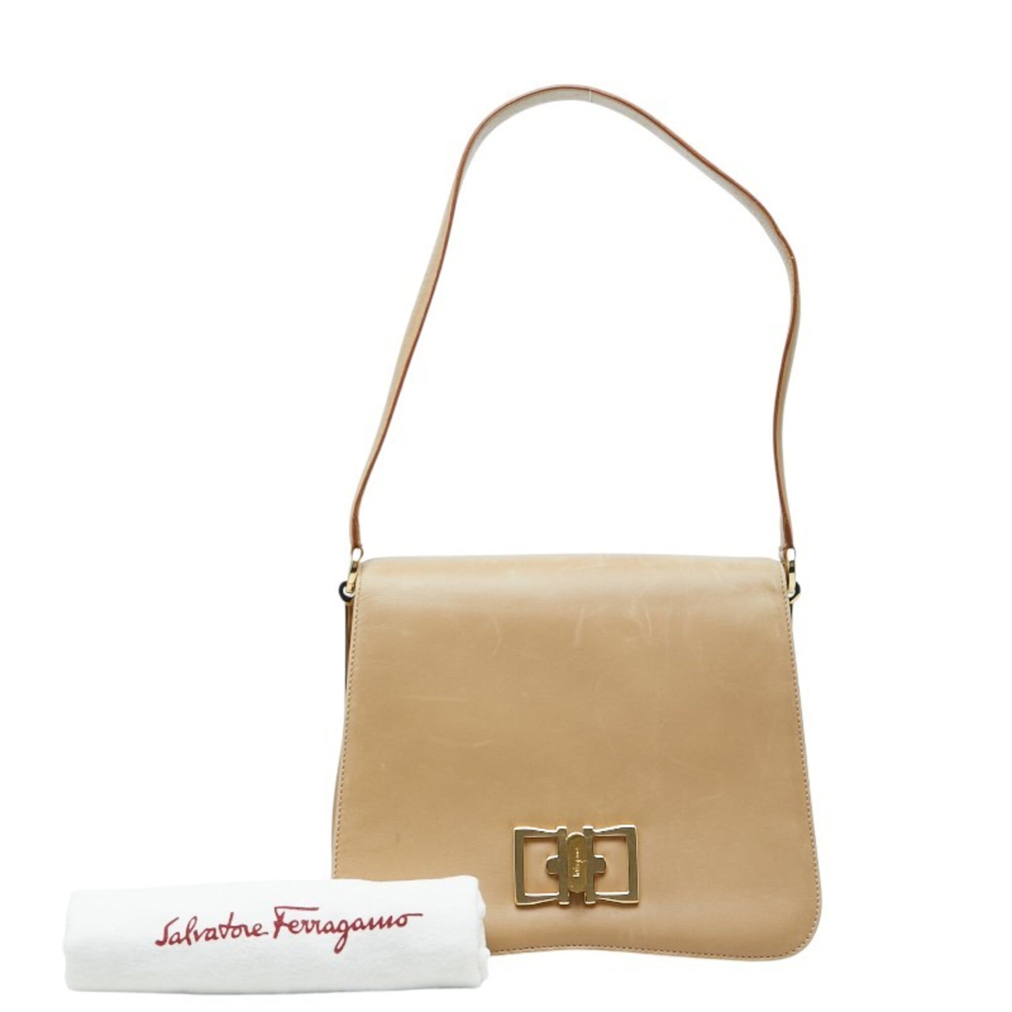 Salvatore Ferragamo Beige Leather Shoulder Bag (Pre-Owned)
