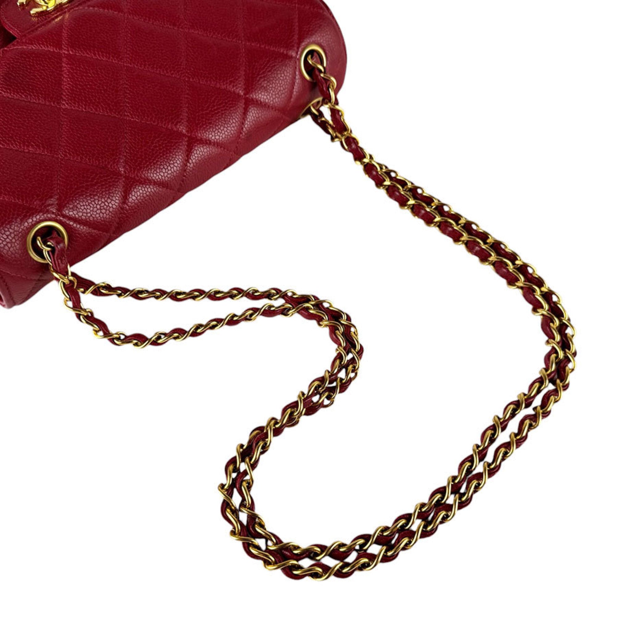 Chanel Red Color Grained Calfskin Shoulder Bag (Pre-Owned)