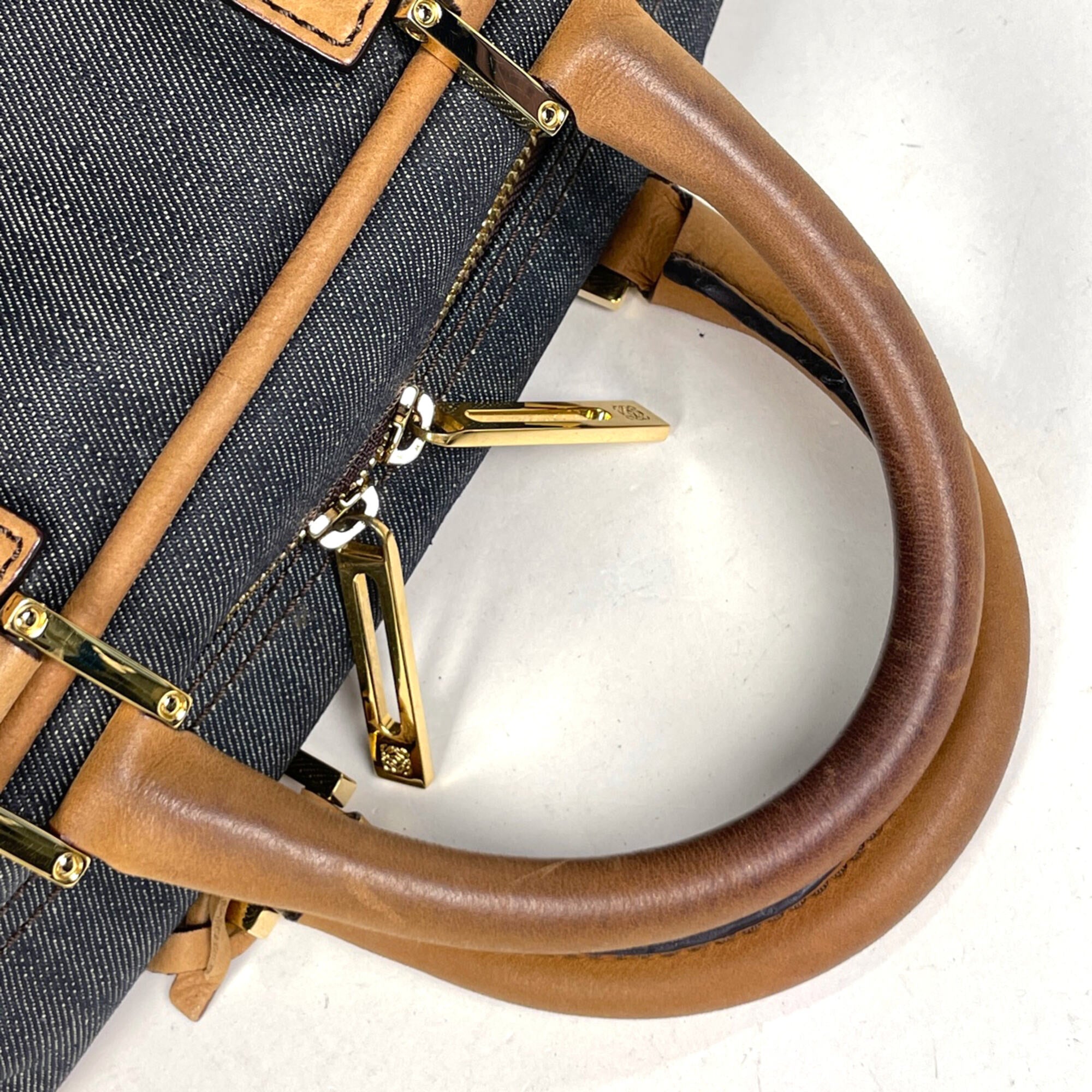Loewe Brown Canvas Leather Handbag (Pre-Owned)