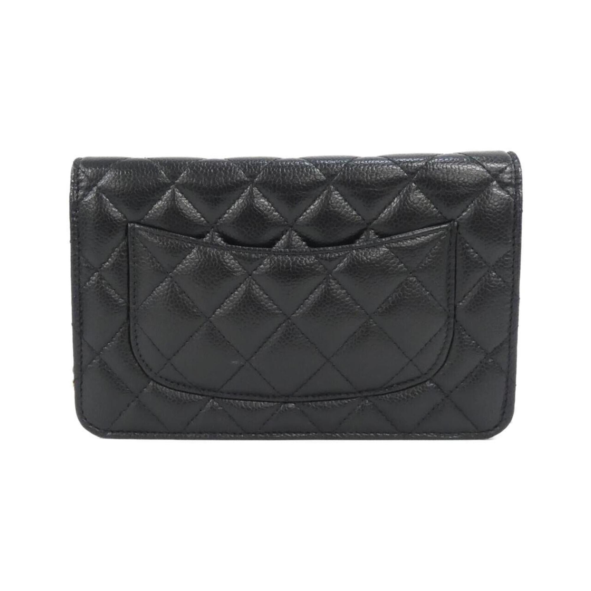 Chanel Black Grained Calfskin Chain/Shoulder Wallet (Pre-Owned)