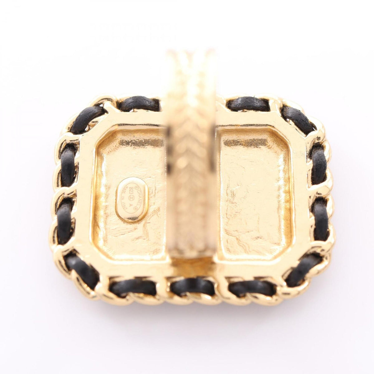 Chanel Gold Black Clear Gold Plating Rhinestone Band Ring (Pre-Owned)