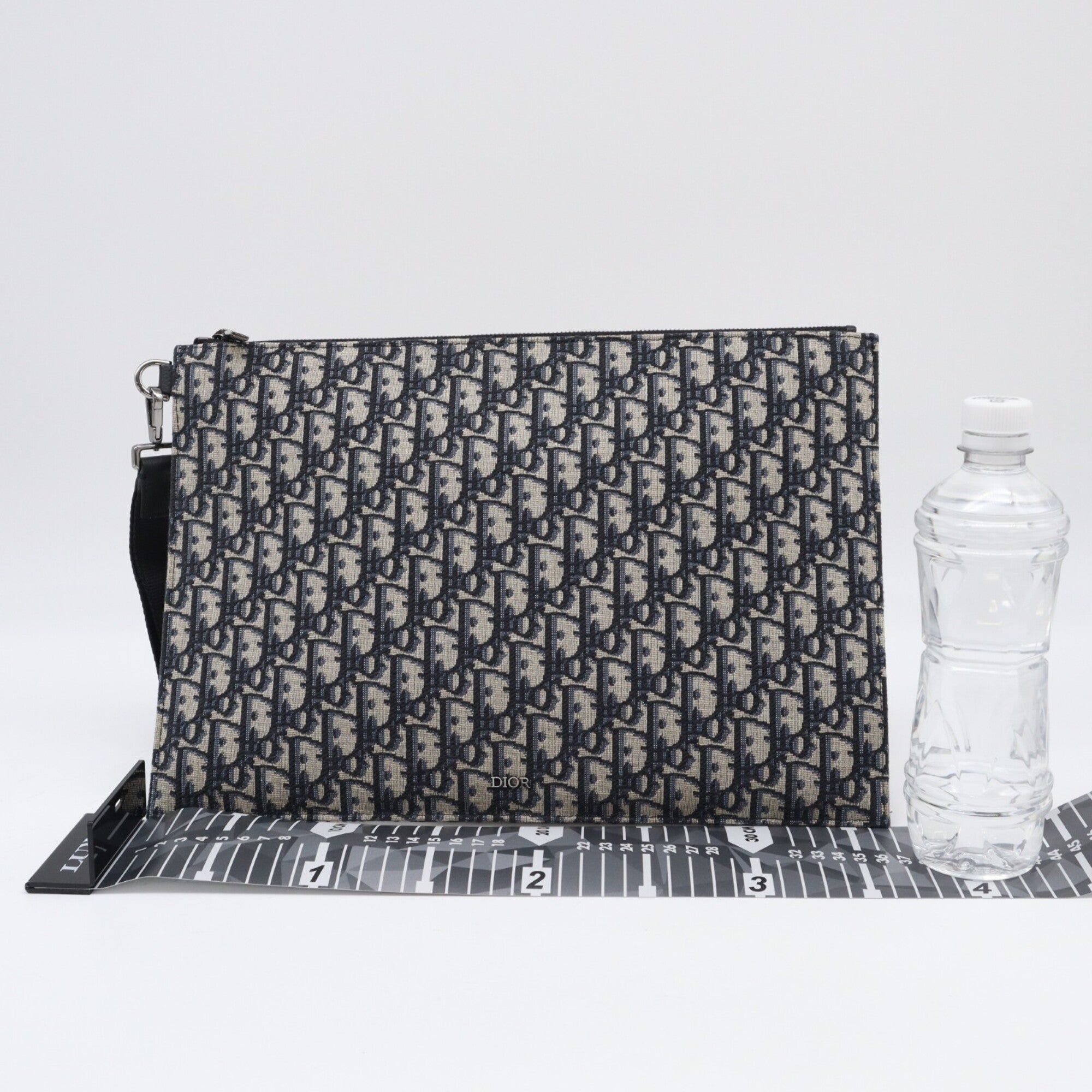 Christian Dior Beige Navy Cotton Leather Clutch Bag (Pre-Owned)