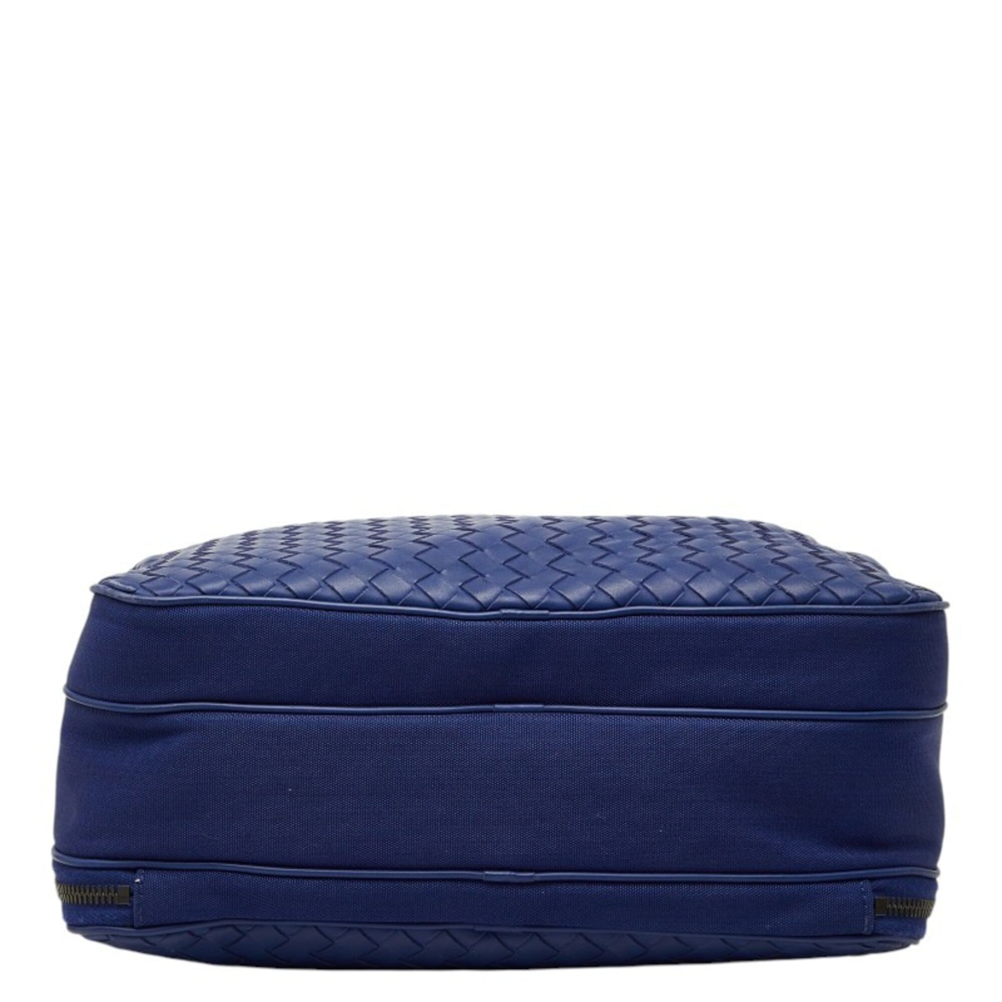 Bottega Veneta Intrecciato Blue Canvas Leather Messenger Bag Shoulder Bag (Pre-Owned)