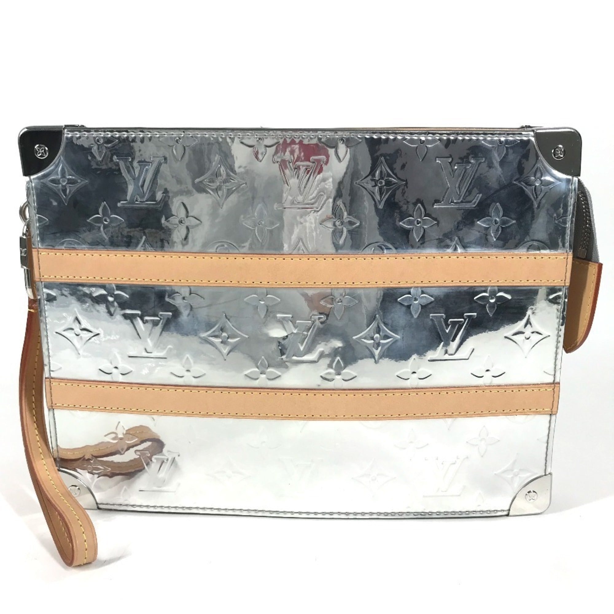 Louis Vuitton Silver Leather Clutch Bag Handbag Pochette Pouch (Pre-Owned)
