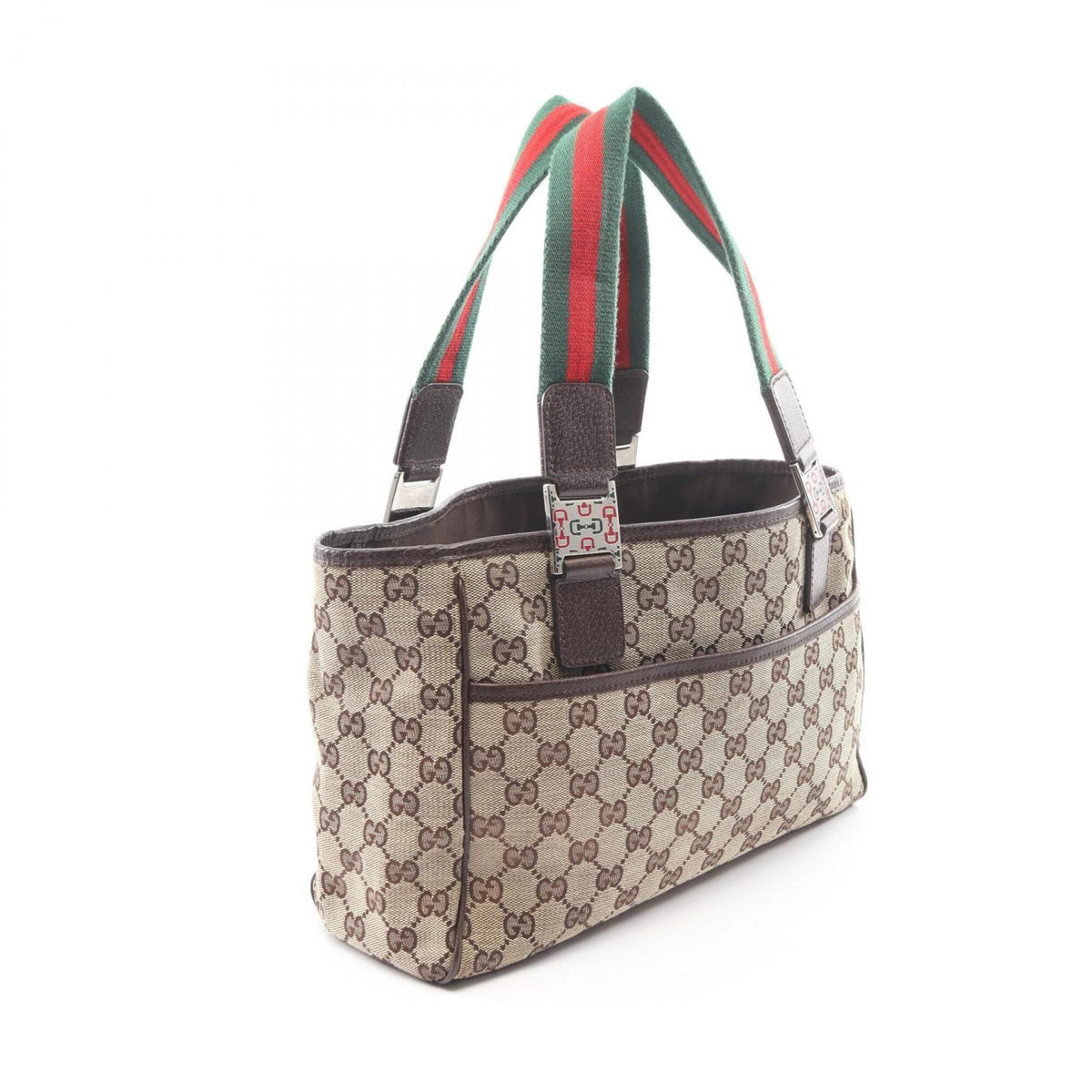 Gucci Beige Brown Multi-Color Canvas Leather Handbag (Pre-Owned)