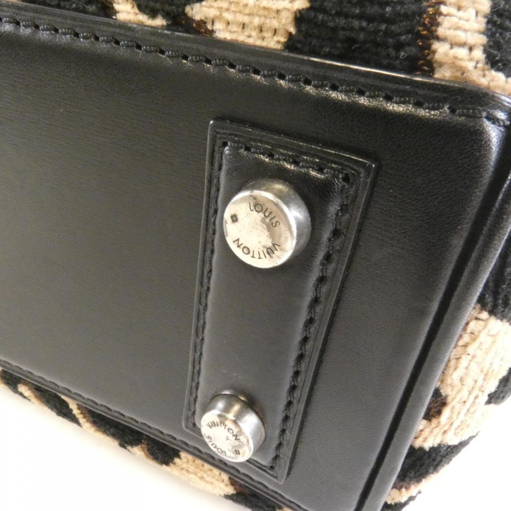 Louis Vuitton Beige Black Canvas Leather Handbag (Pre-Owned)