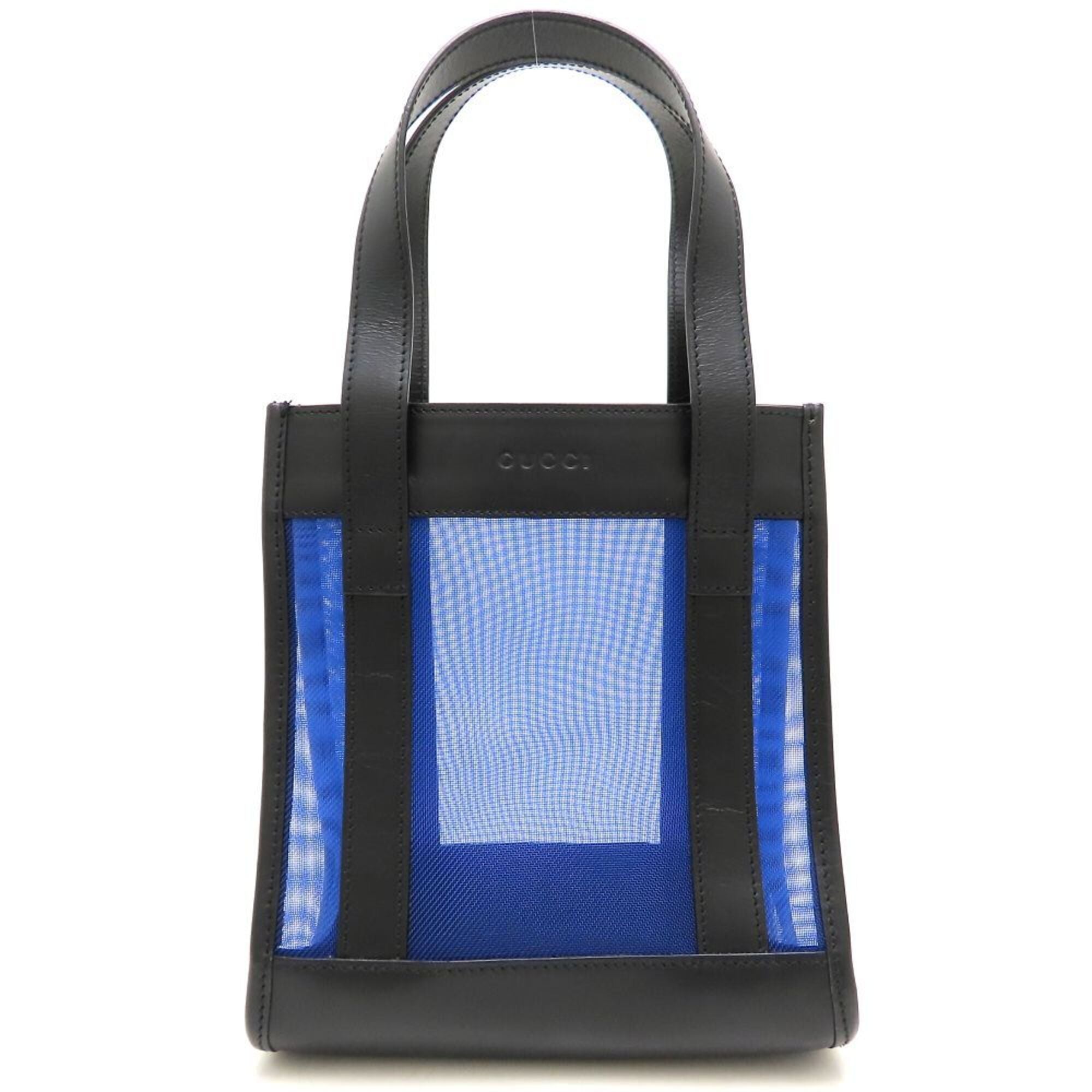 Gucci Black Blue Mesh Leather Handbag Tote Bag (Pre-Owned)