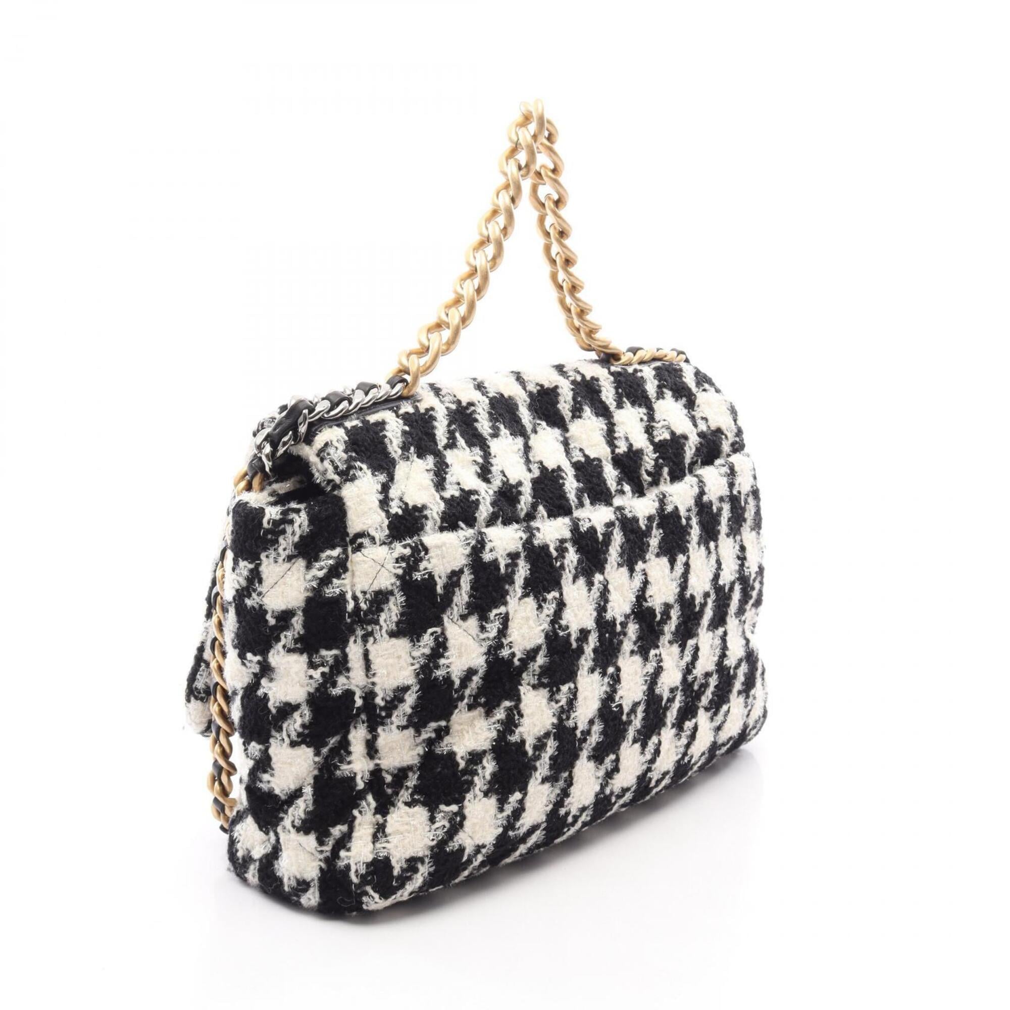 Chanel Black White Fabric Leather Handbag Shoulder Bag (Pre-Owned)