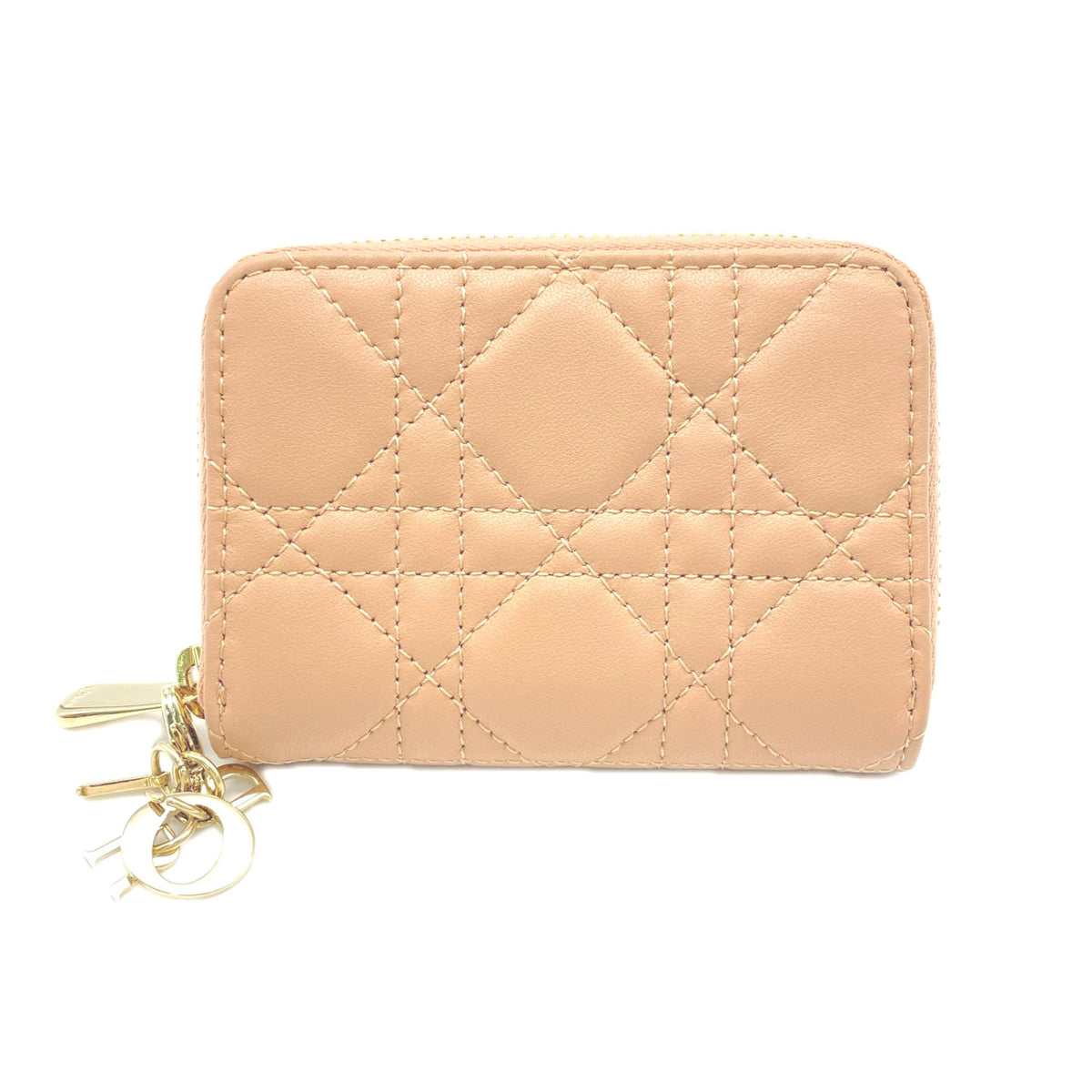 Christian Dior Lady Dior Pink Beige Leather Coin Purse/Coin Case (Pre-Owned)