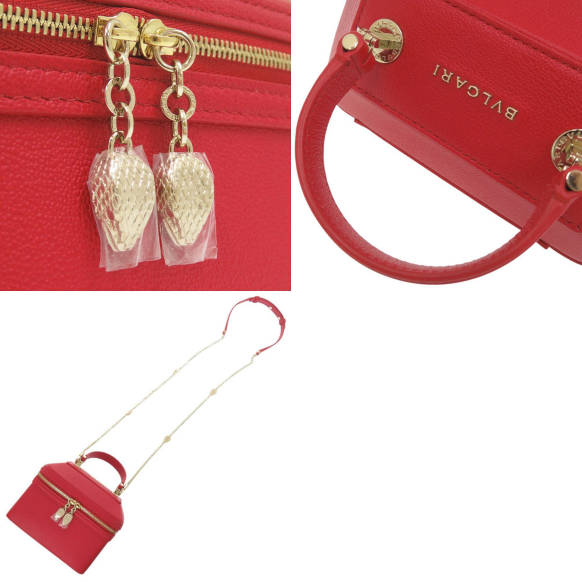 Bvlgari Red Color Leather Handbag Vanity Bag (Pre-Owned)
