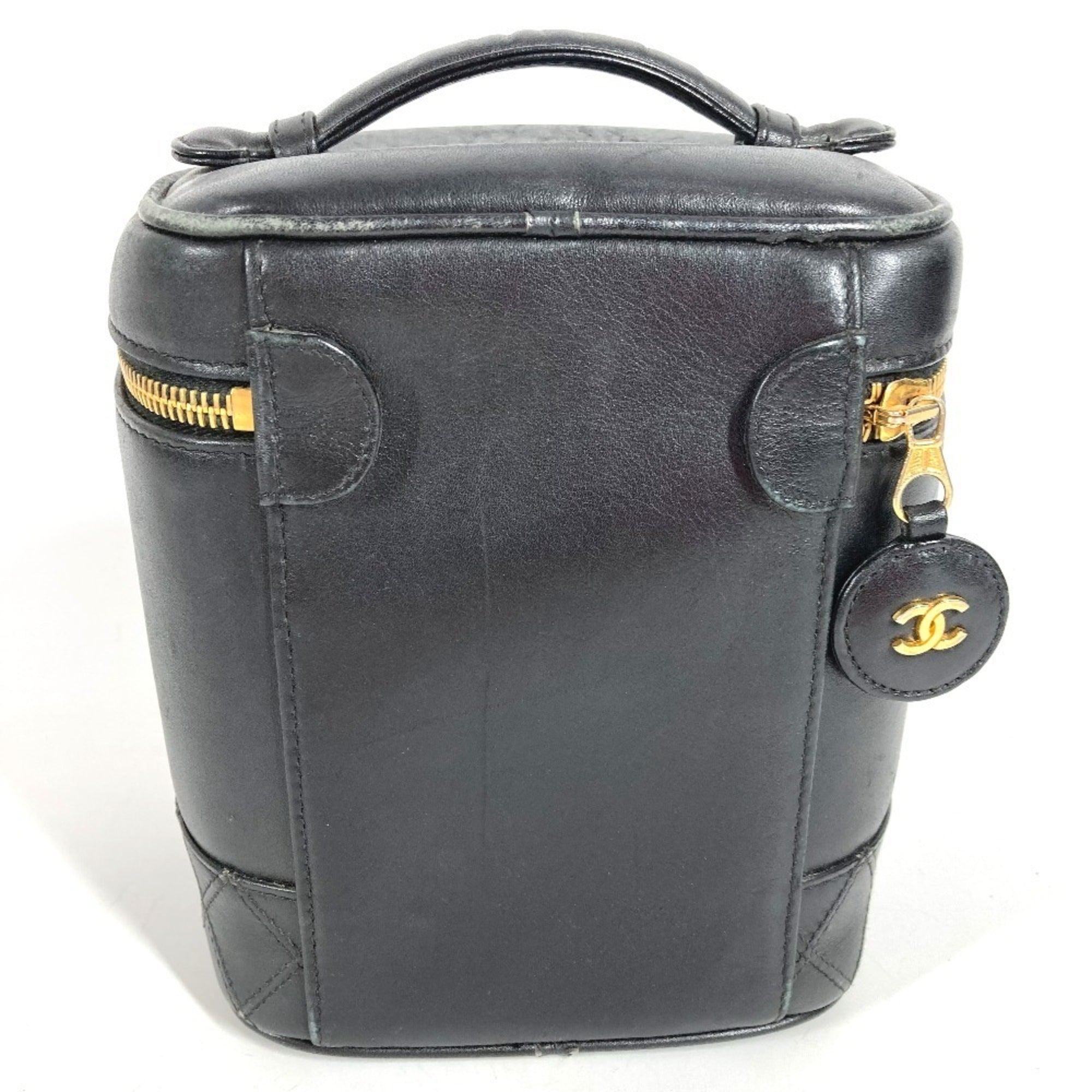 Chanel Black Leather Handbag Pouch Vanity Bag (Pre-Owned)