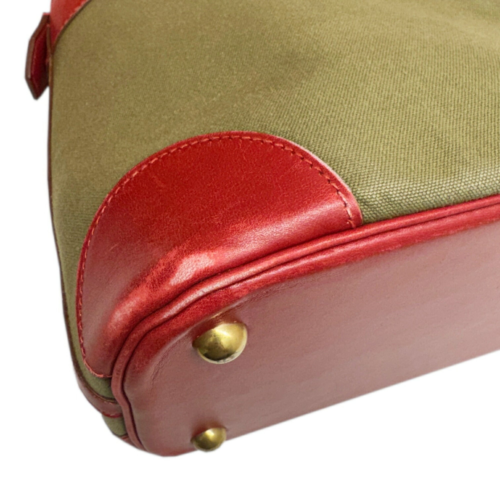 Hermes Khaki Rouge Garance Toile Officier Box Calf Leather Handbag Shoulder Bag (Pre-Owned)