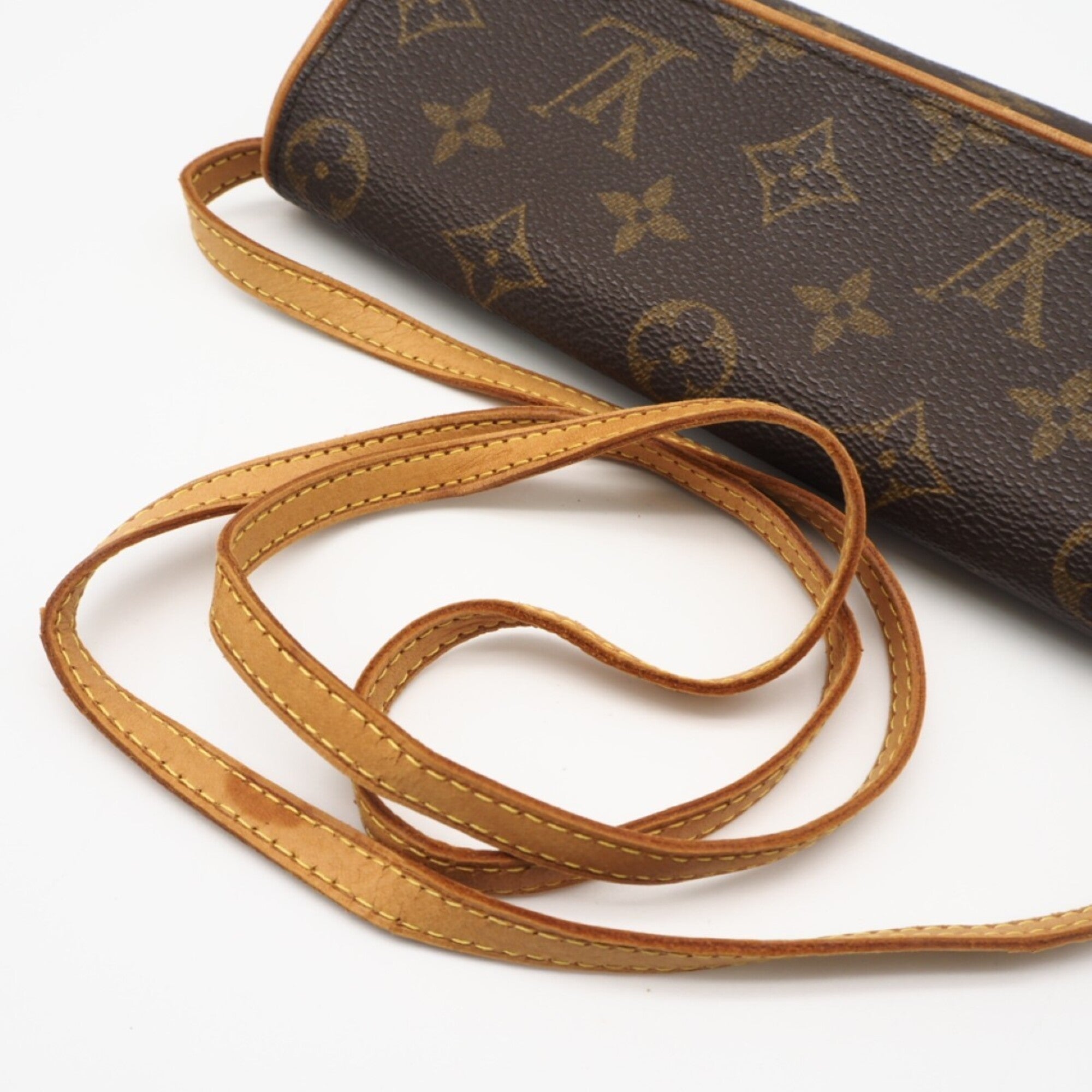Louis Vuitton Monogram Brown Coated Canvas Leather Pochette Shoulder Bag (Pre-Owned)