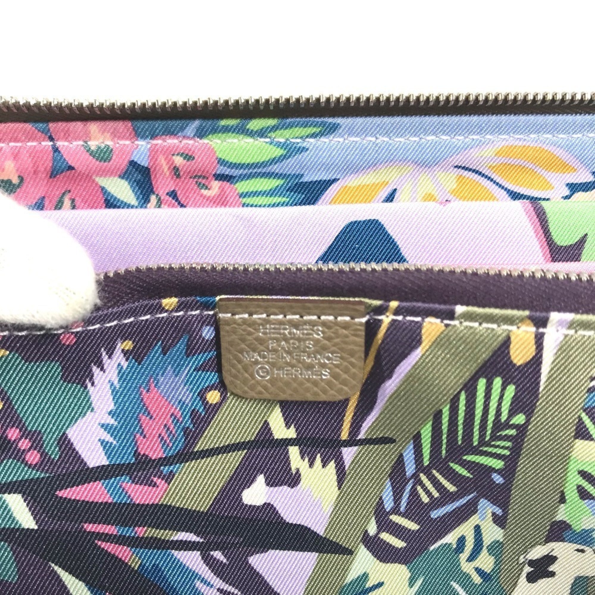 Hermes Silk'in Gray Epsom Leather Long Wallet (Bi-Fold) (Pre-Owned)