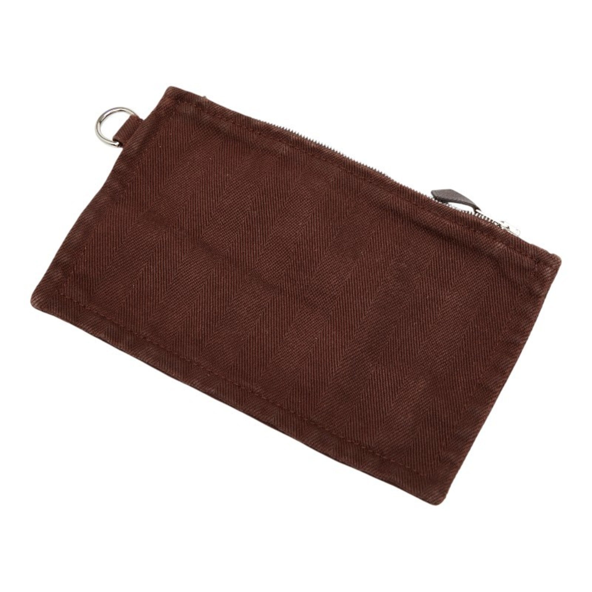 Hermes Brown Toile Chevron Leather Handbag Pouch Tote Bag (Pre-Owned)