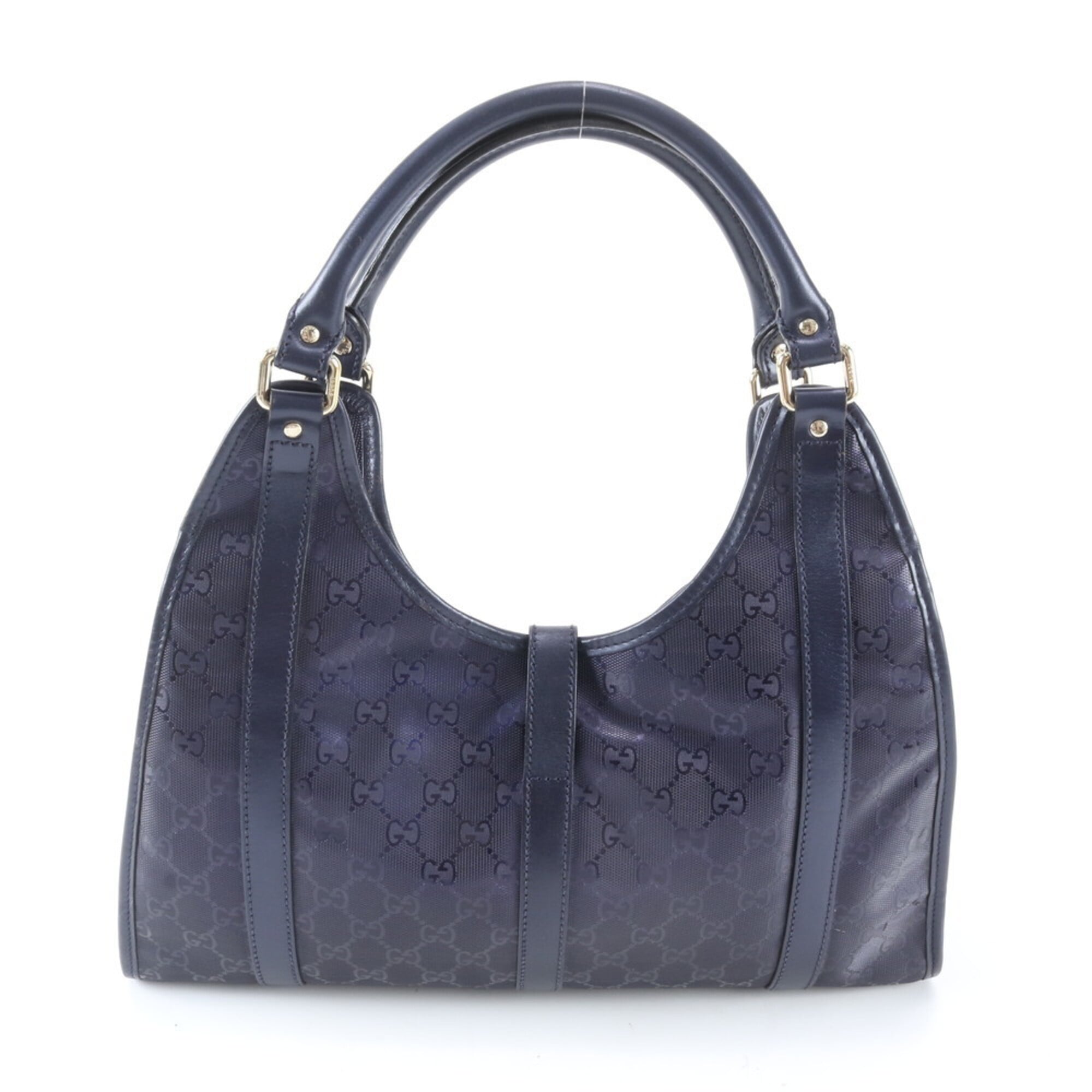 Gucci Navy Leather Coated Canvas Shoulder Bag Tote Bag (Pre-Owned)