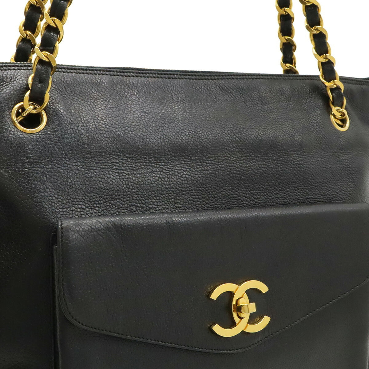 Chanel Black Leather Shoulder Bag Tote Bag (Pre-Owned)