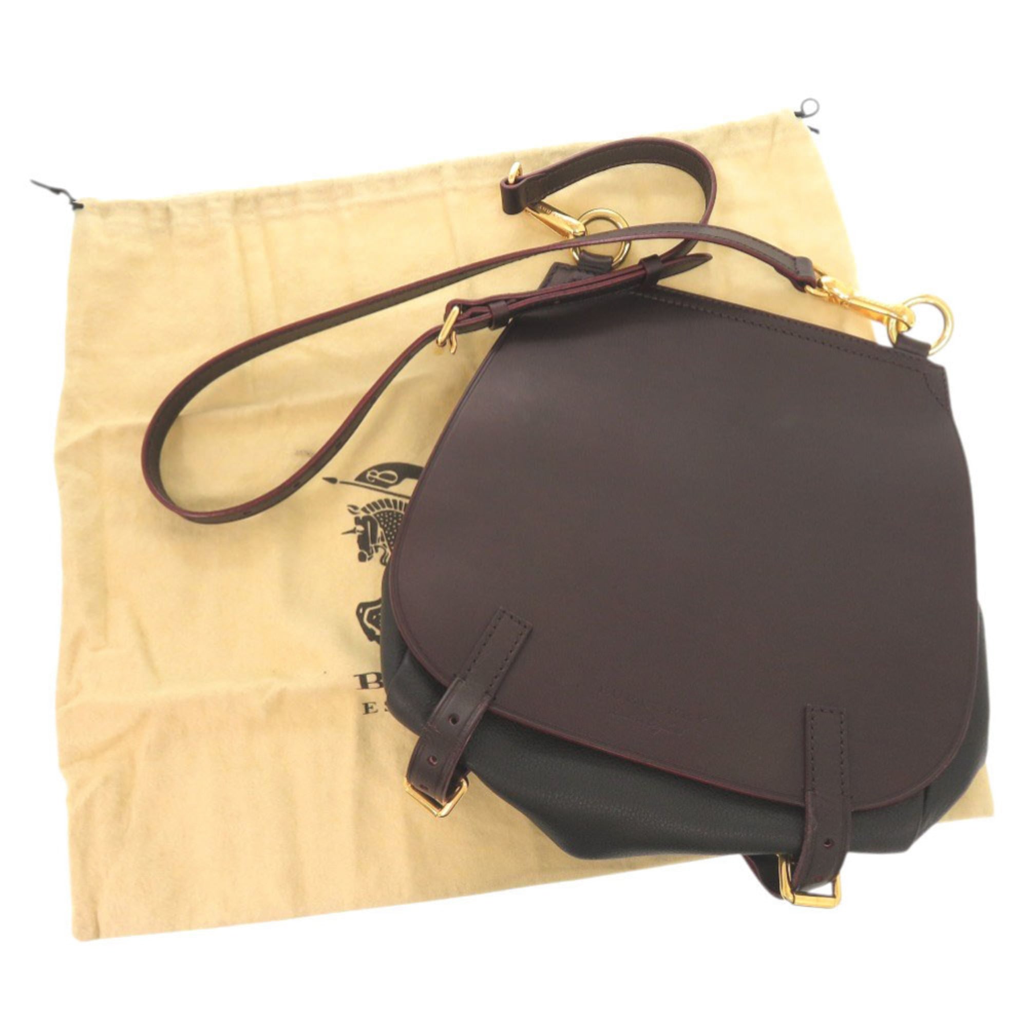 Burberry Black Dark Brown Leather Shoulder Bag (Pre-Owned)