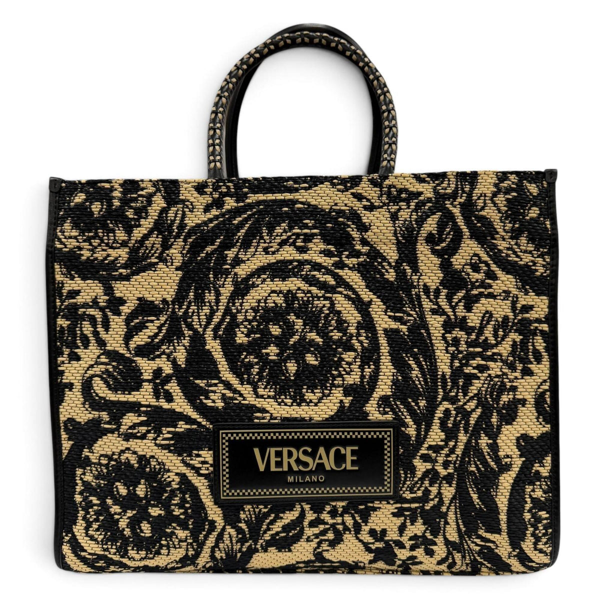 Versace Black Viscose Polyester Cotton Leather Tote Bag (Pre-Owned)