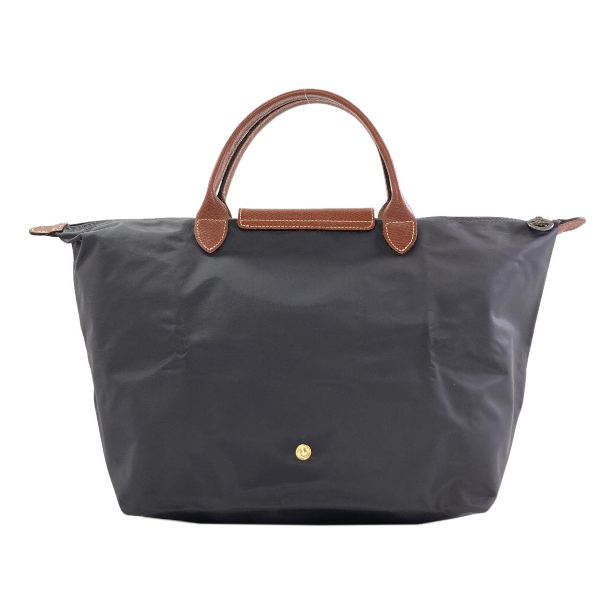 Longchamp Le Pliage Brown Gray Nylon Leather Handbag (Pre-Owned)