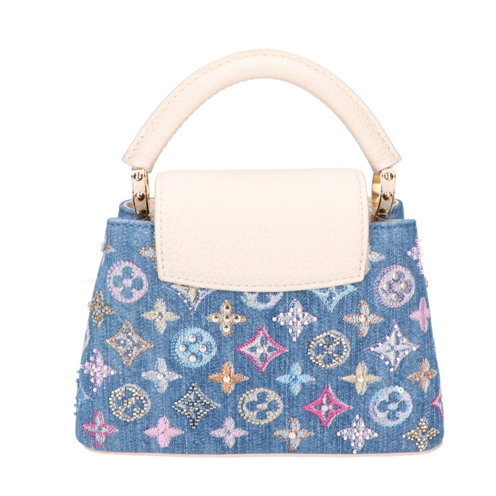 Louis Vuitton Blue Cream Leather Handbag Shoulder Bag (Pre-Owned)