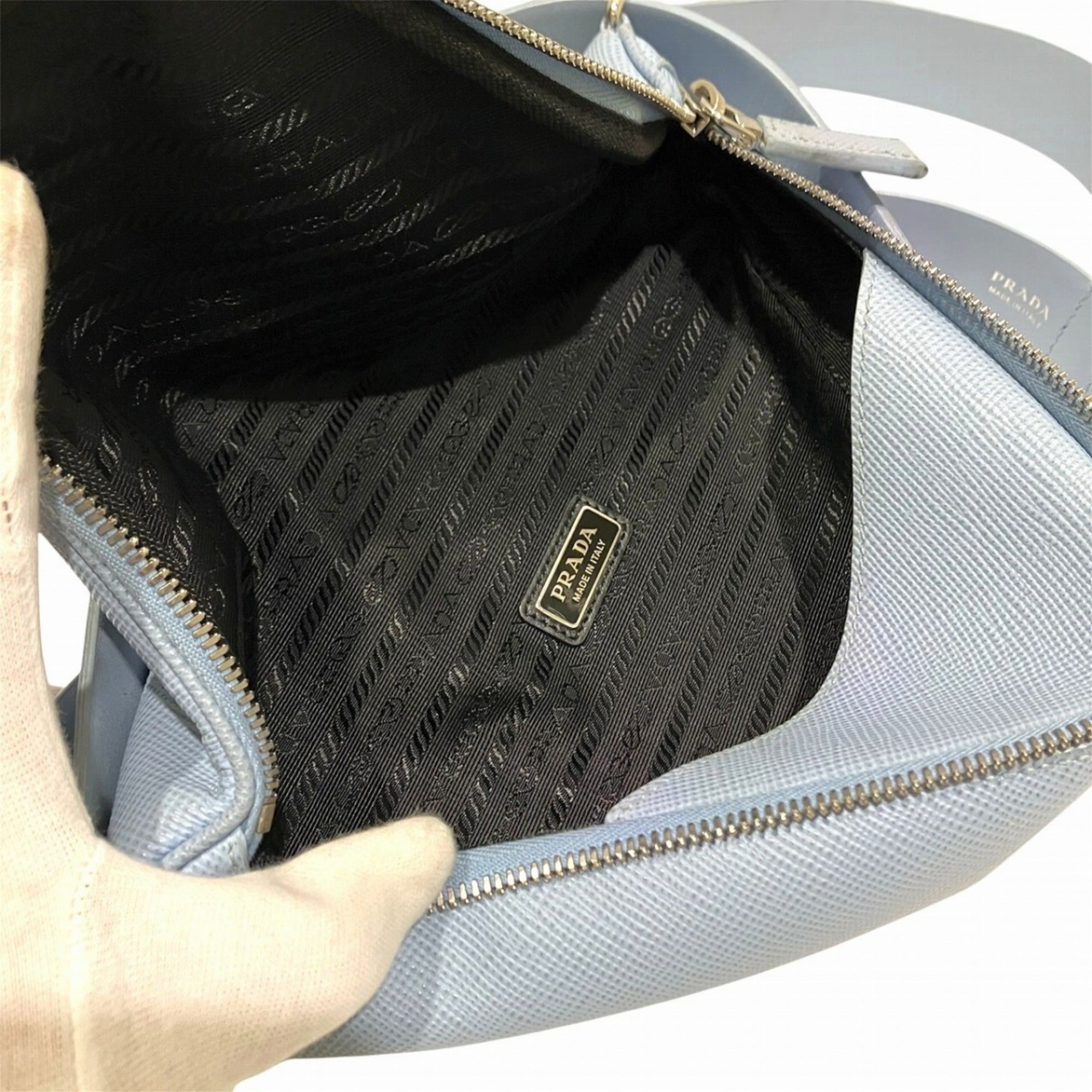 Prada Saffiano Light Blue Leather Shoulder Bag (Pre-Owned)