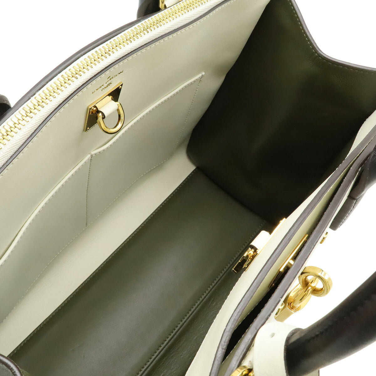 Louis Vuitton Black Ivory Khaki Leather Handbag Shoulder Bag (Pre-Owned)