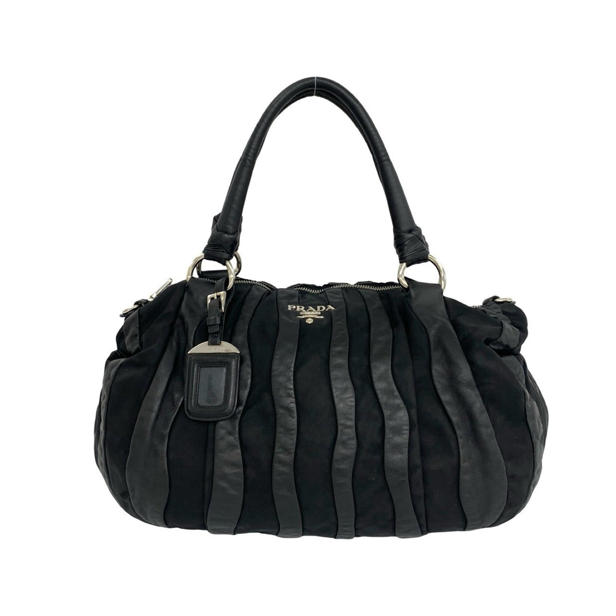 Prada Black Leather Nylon Handbag Shoulder Bag Tote Bag (Pre-Owned)